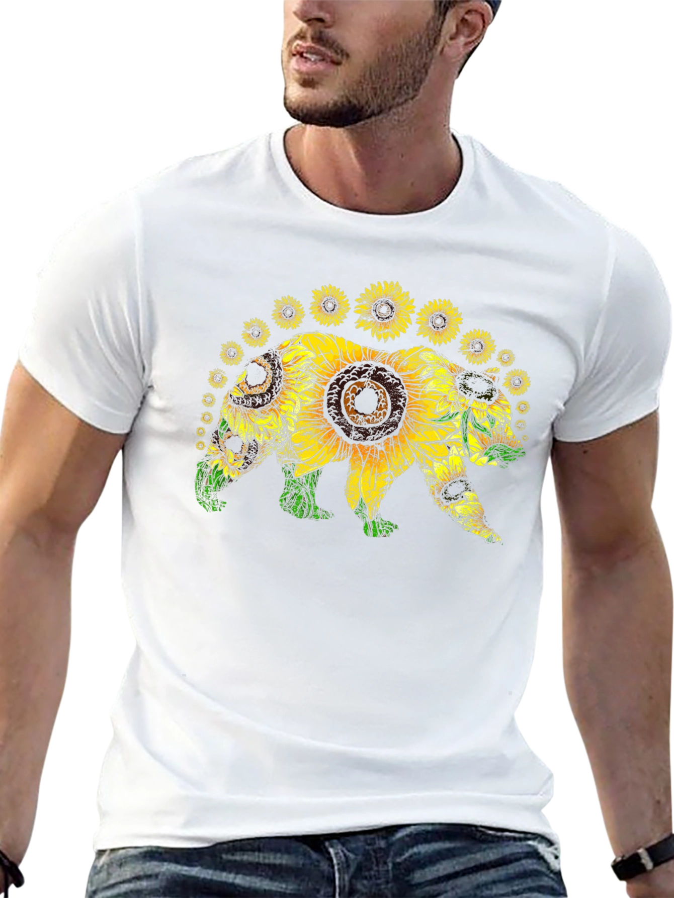 Sunflower Bear Graphic Tee - Nature Lovers T-Shirt