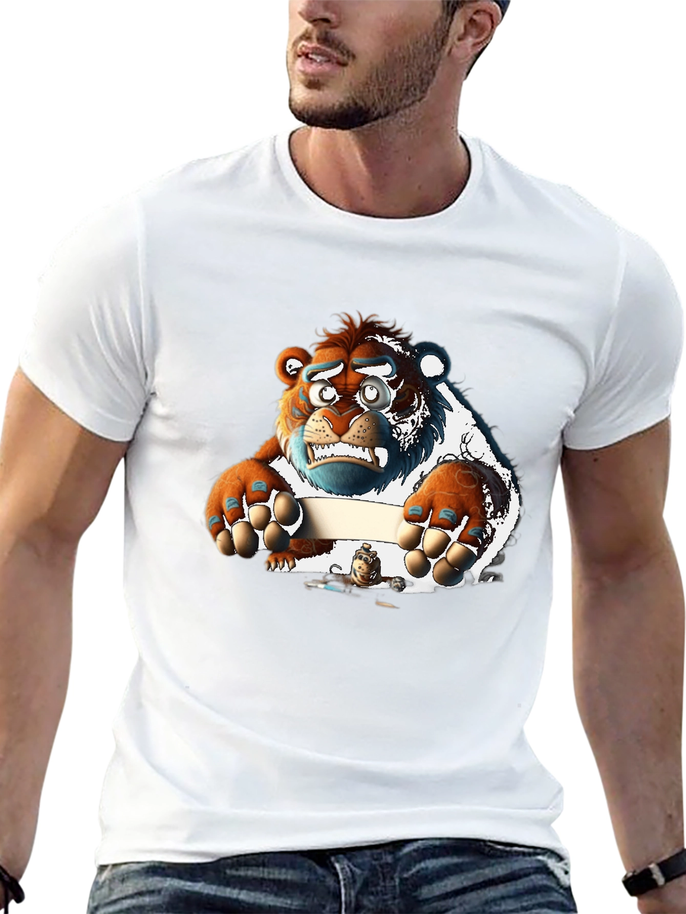 Cartoon Bear Graphic Tee - Unique Print
