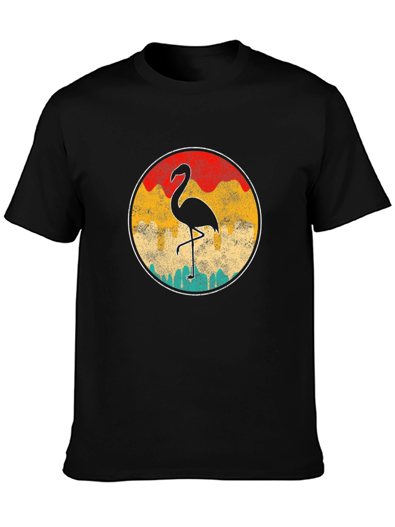 Retro Flamingo Graphic Tee - Black Cotton T-Shirt