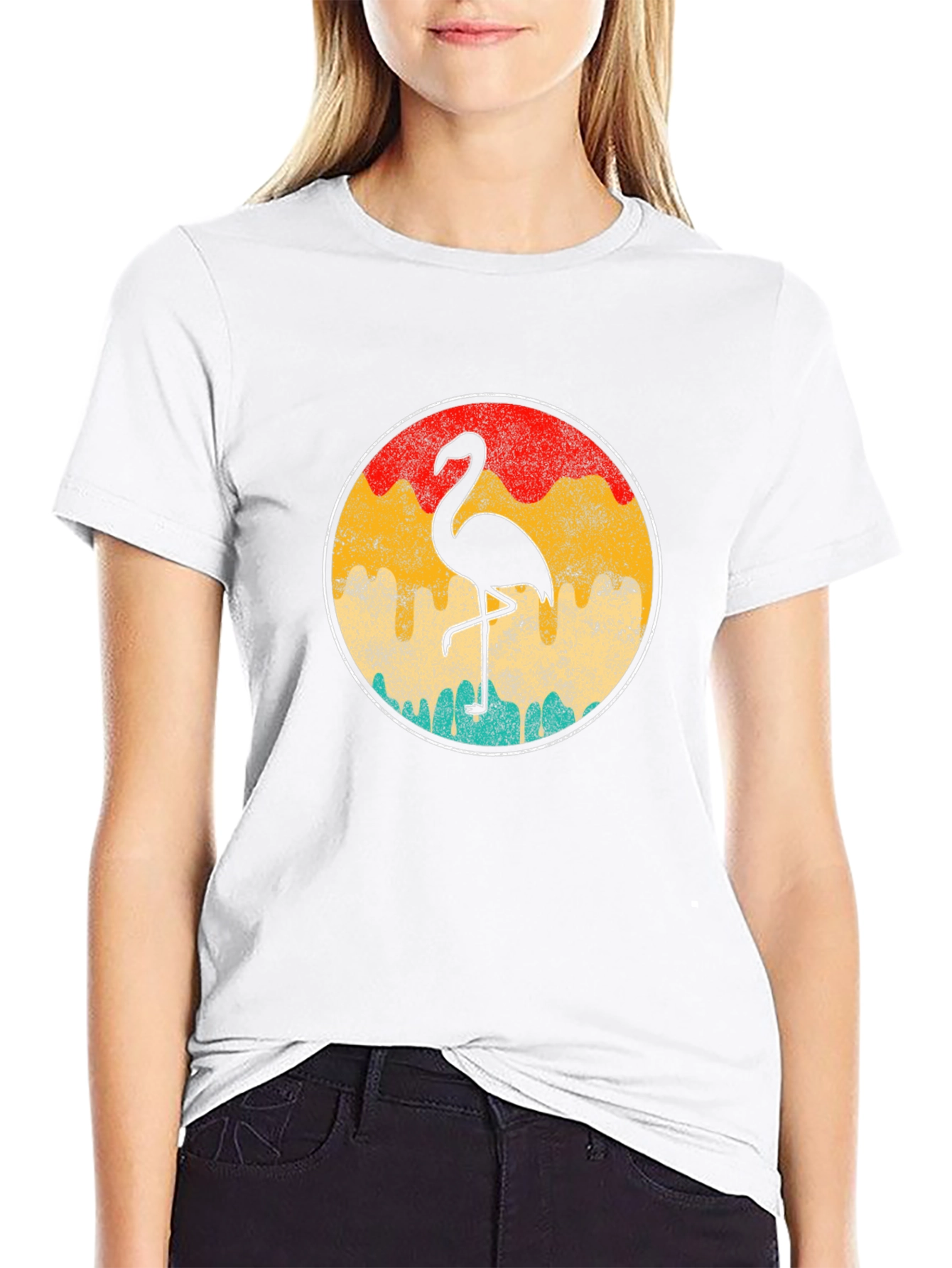 Retro Flamingo Graphic Tee - Black Cotton T-Shirt