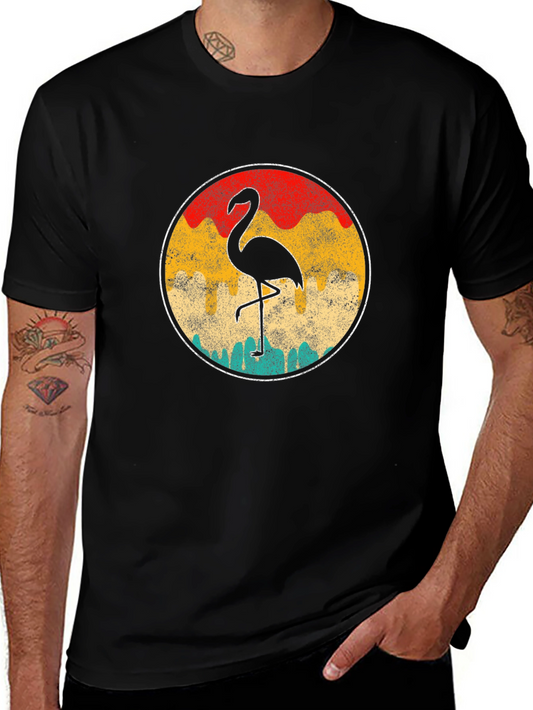 Retro Flamingo Graphic Tee - Black Cotton T-Shirt