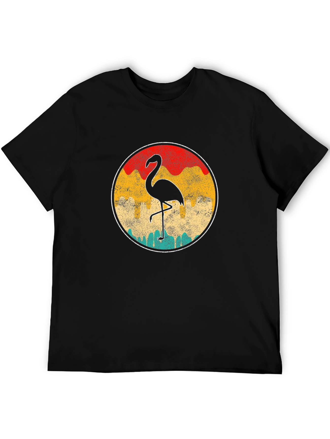 Retro Flamingo Graphic Tee - Black Cotton T-Shirt
