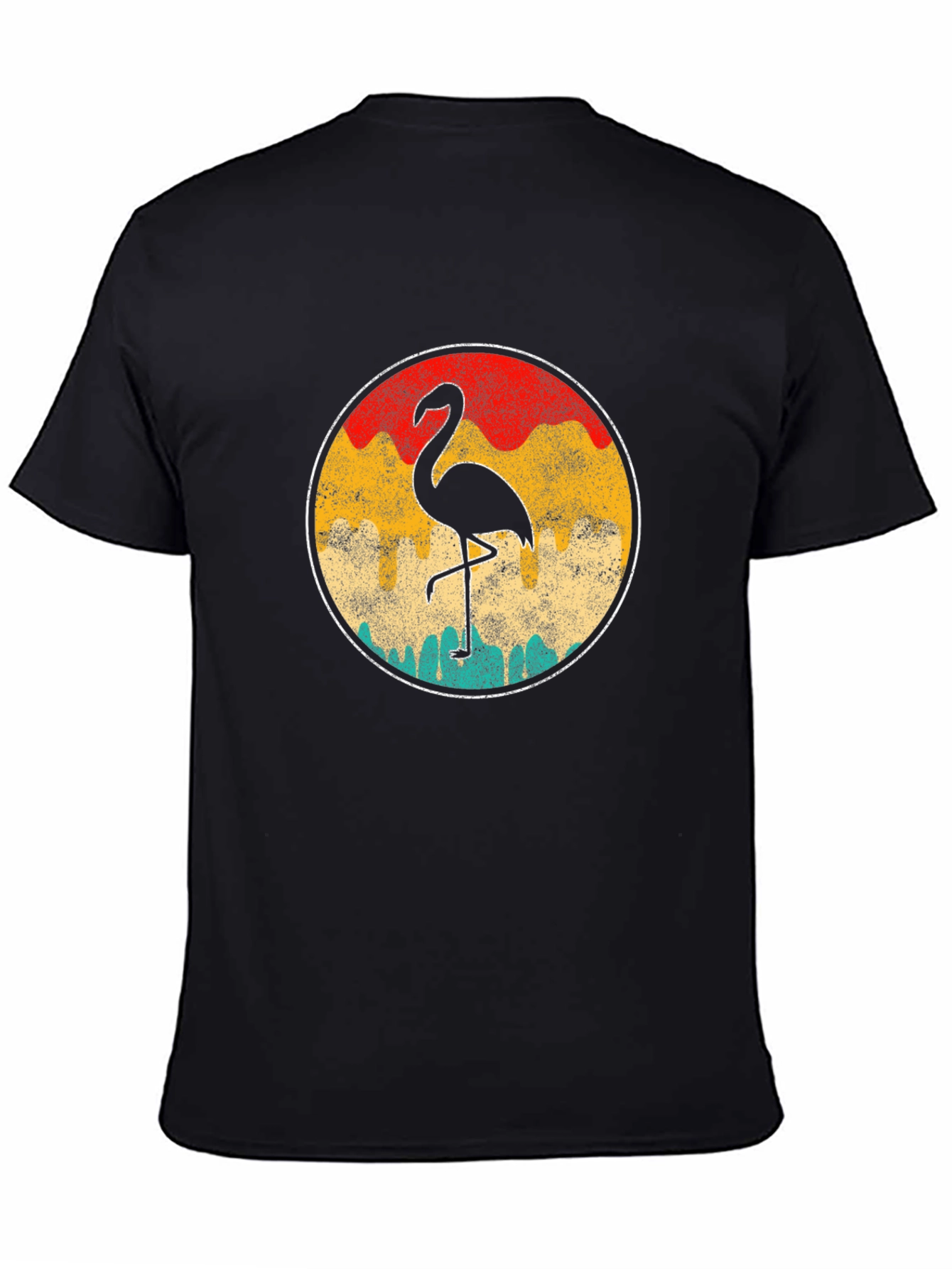 Retro Flamingo Graphic Tee - Black Cotton T-Shirt