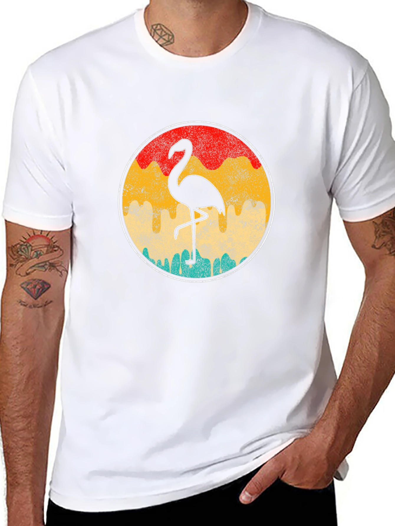 Retro Flamingo Graphic Tee - Black Cotton T-Shirt