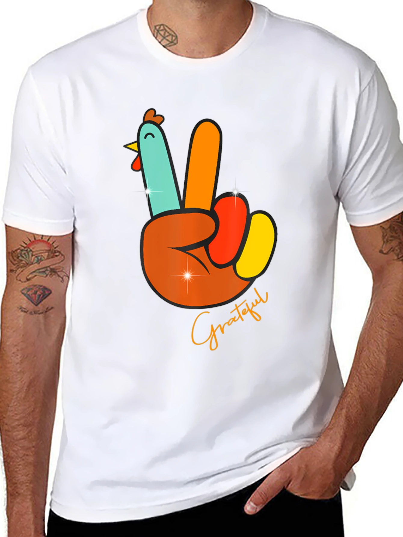 Grateful Turkey Peace Sign Thanksgiving T-Shirt