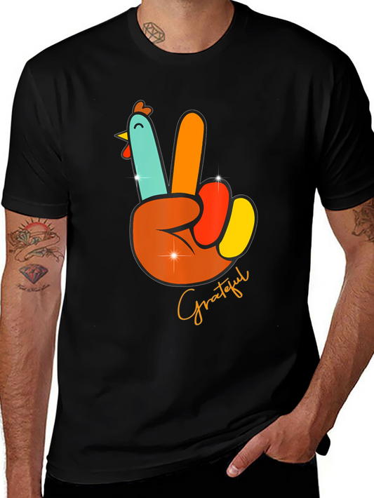 Grateful Turkey Peace Sign Thanksgiving T-Shirt