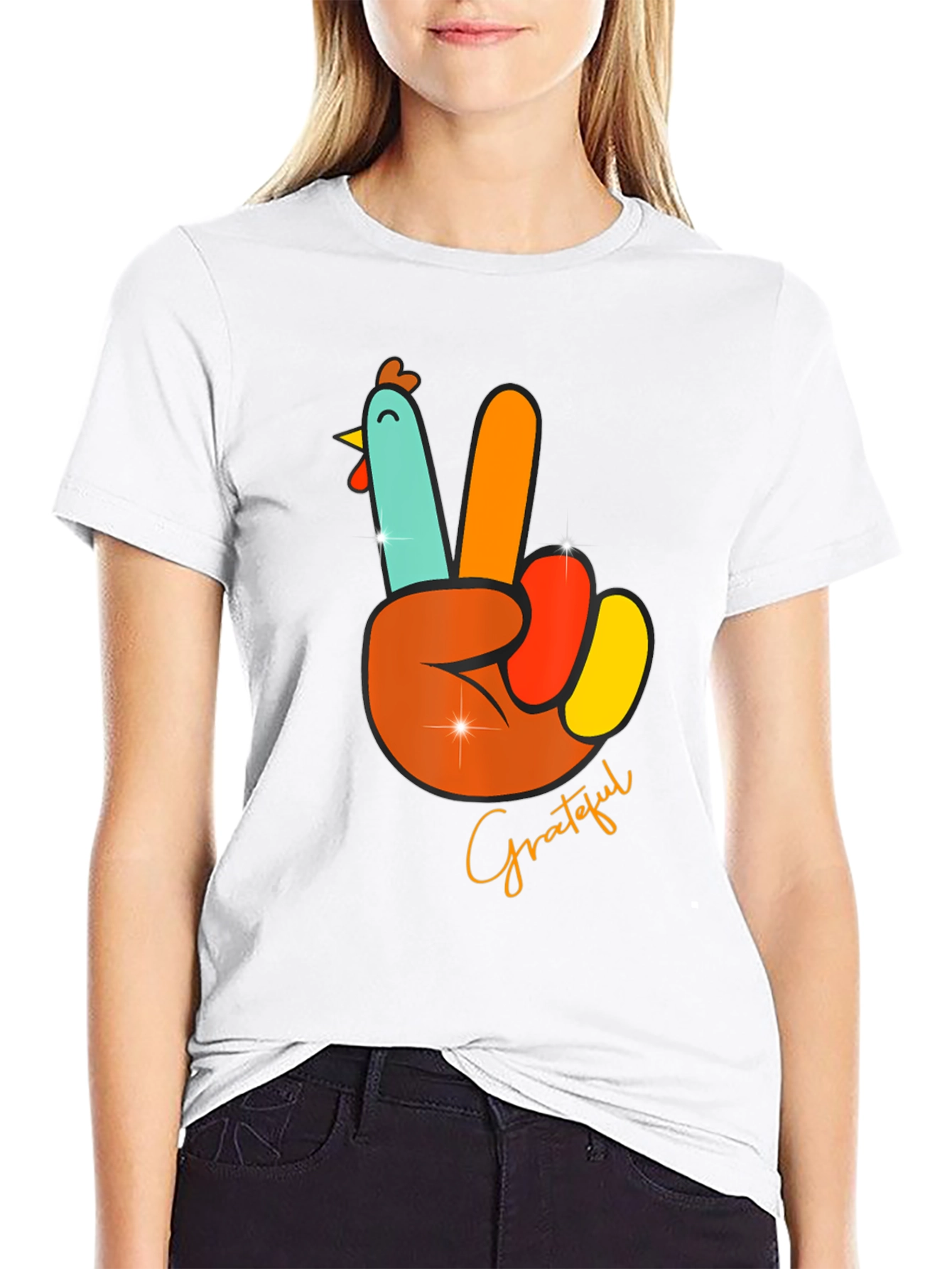 Grateful Turkey Peace Sign Thanksgiving T-Shirt