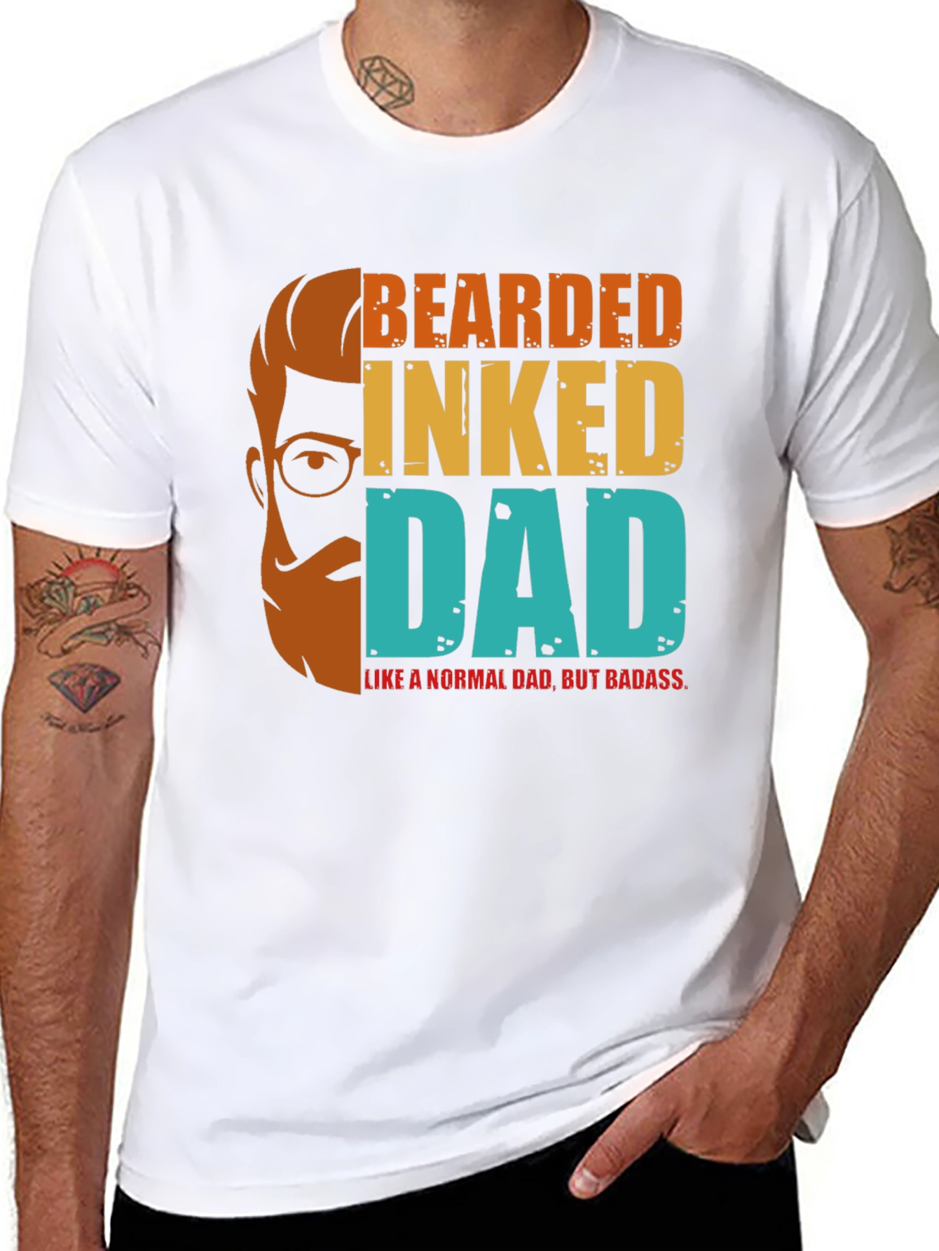 Bearded Inked Dad T-Shirt - Badass Fathers Day Tee