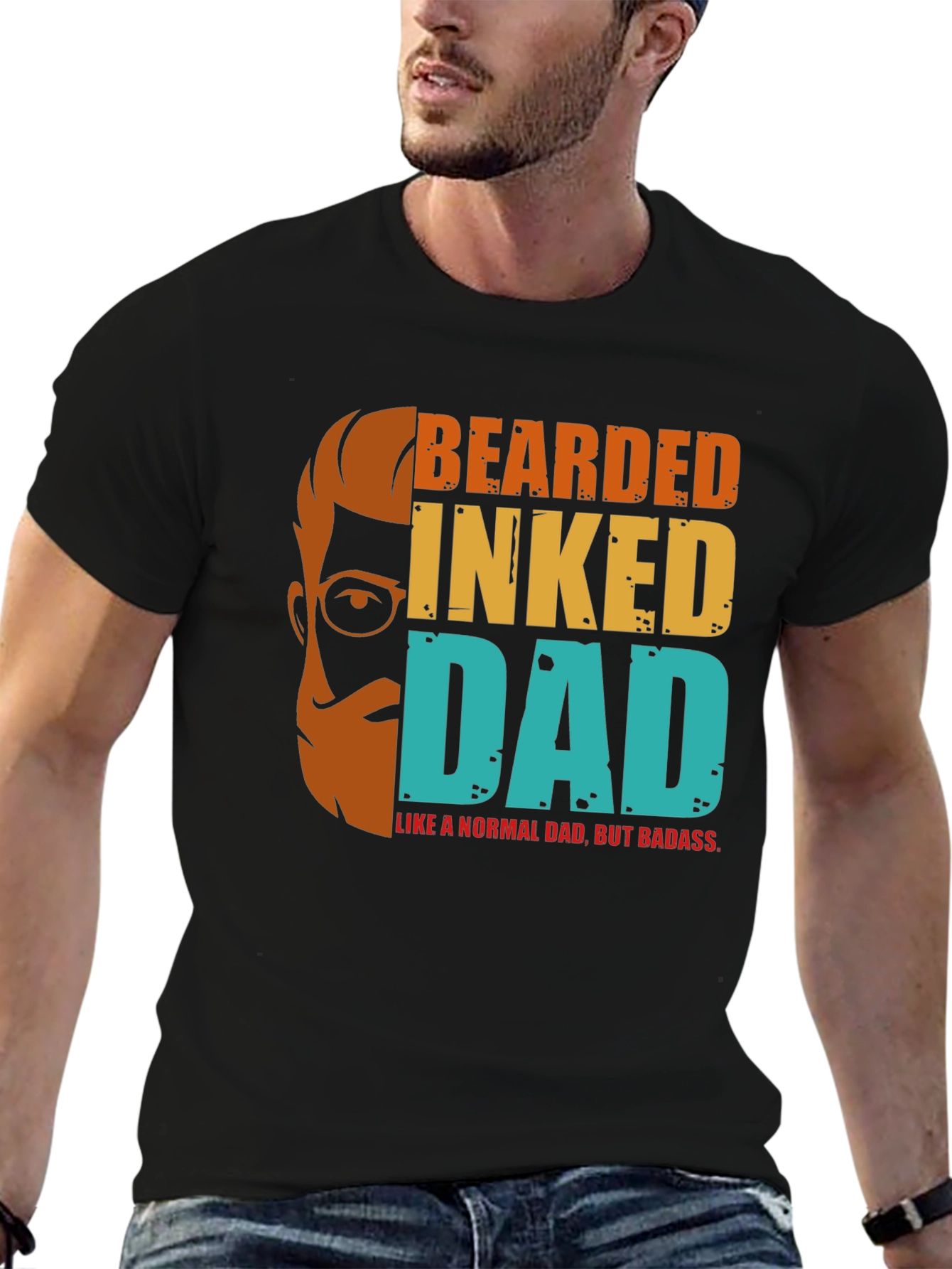 Bearded Inked Dad T-Shirt - Badass Fathers Day Tee