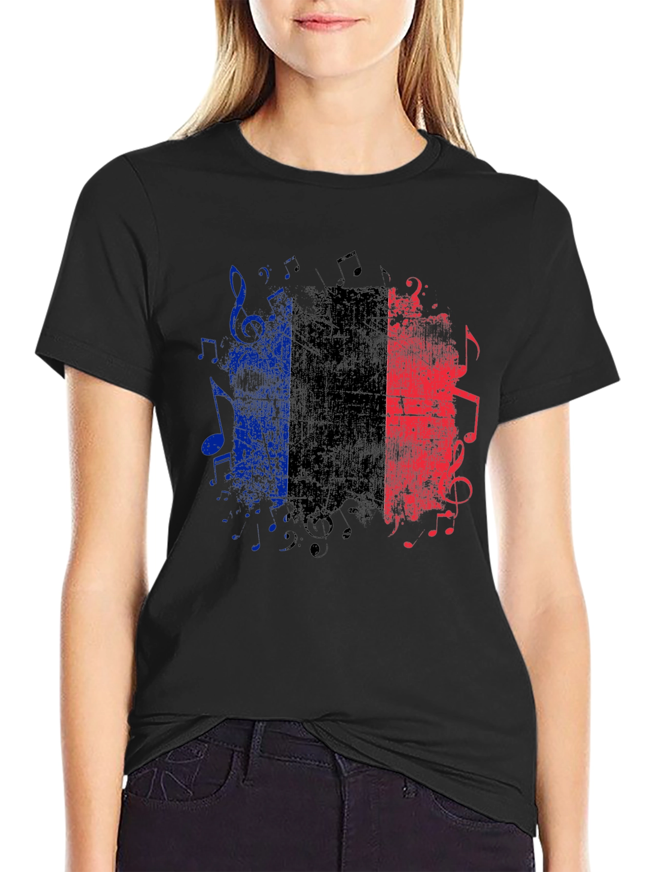 French Flag Music Notes Graphic Tee