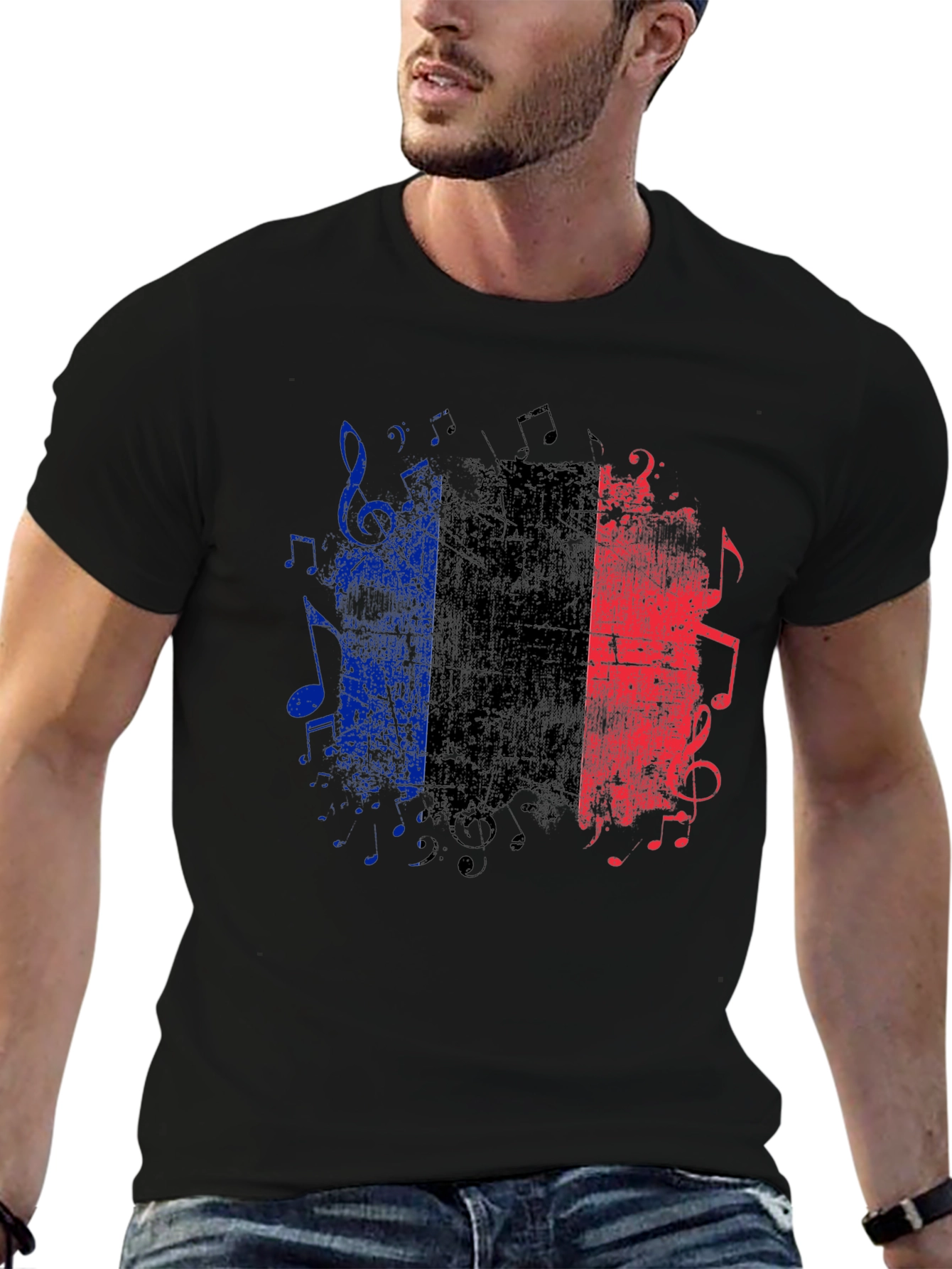French Flag Music Notes Graphic Tee