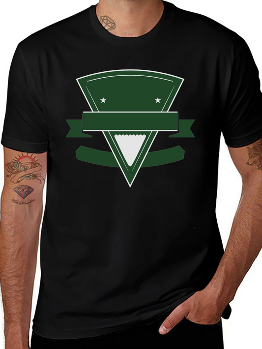 Black T-Shirt with Green Triangle Shield Graphic