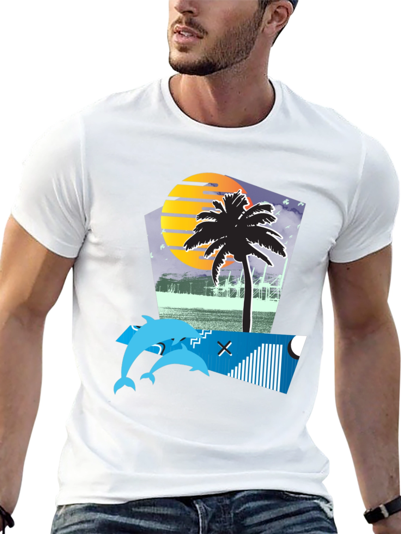 Retro Sunset Dolphin Tee