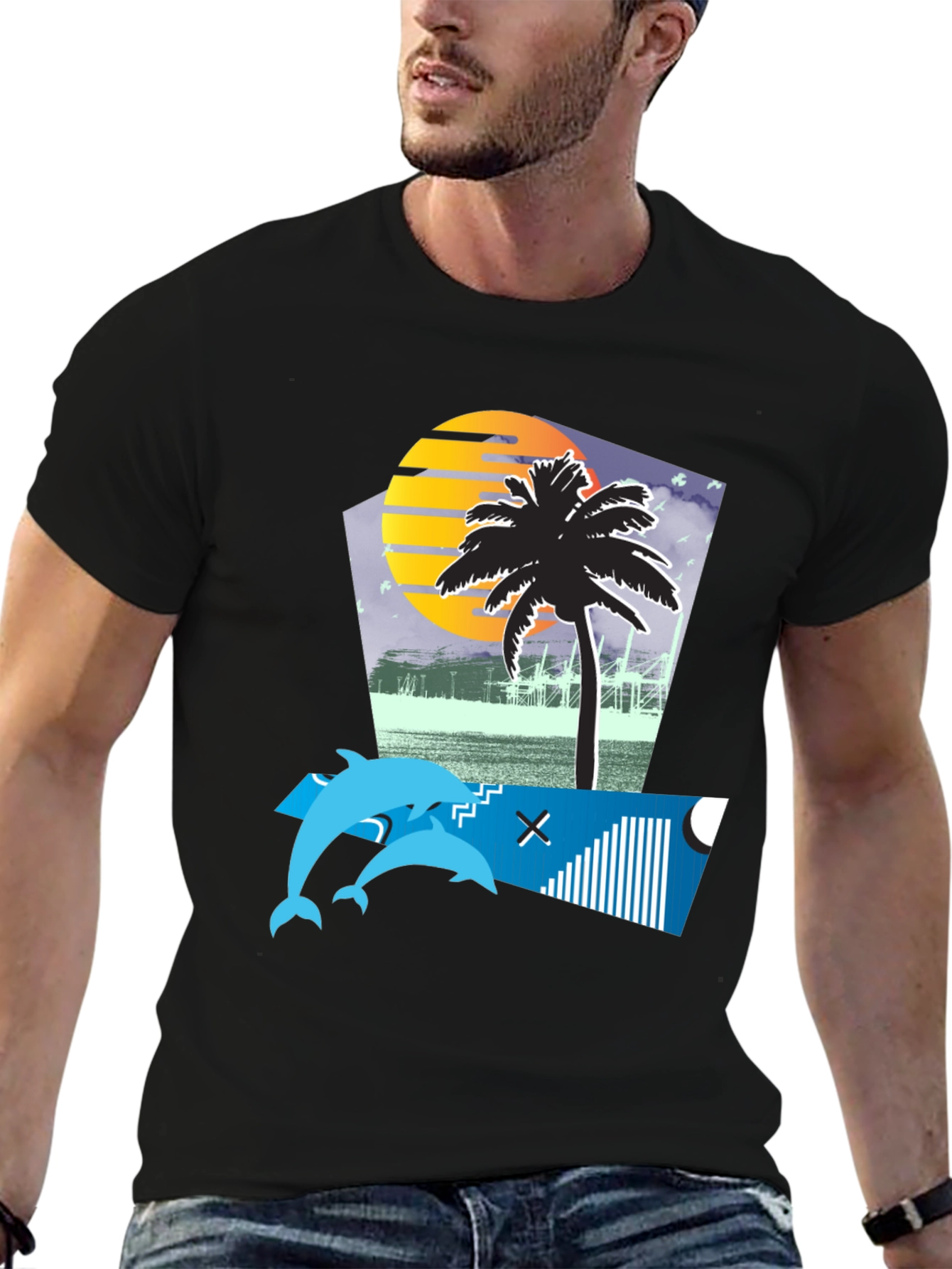 Retro Sunset Dolphin Tee