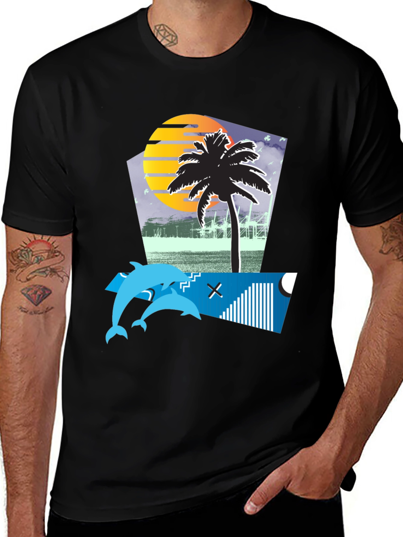 Retro Sunset Dolphin Tee