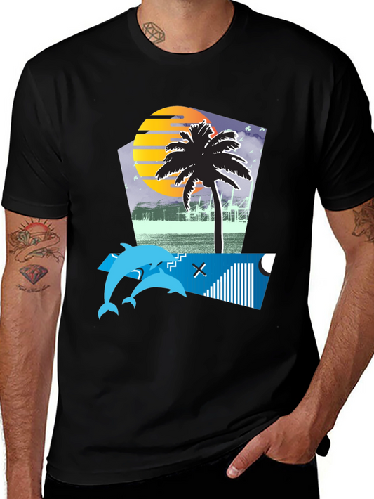 Retro Sunset Dolphin Tee