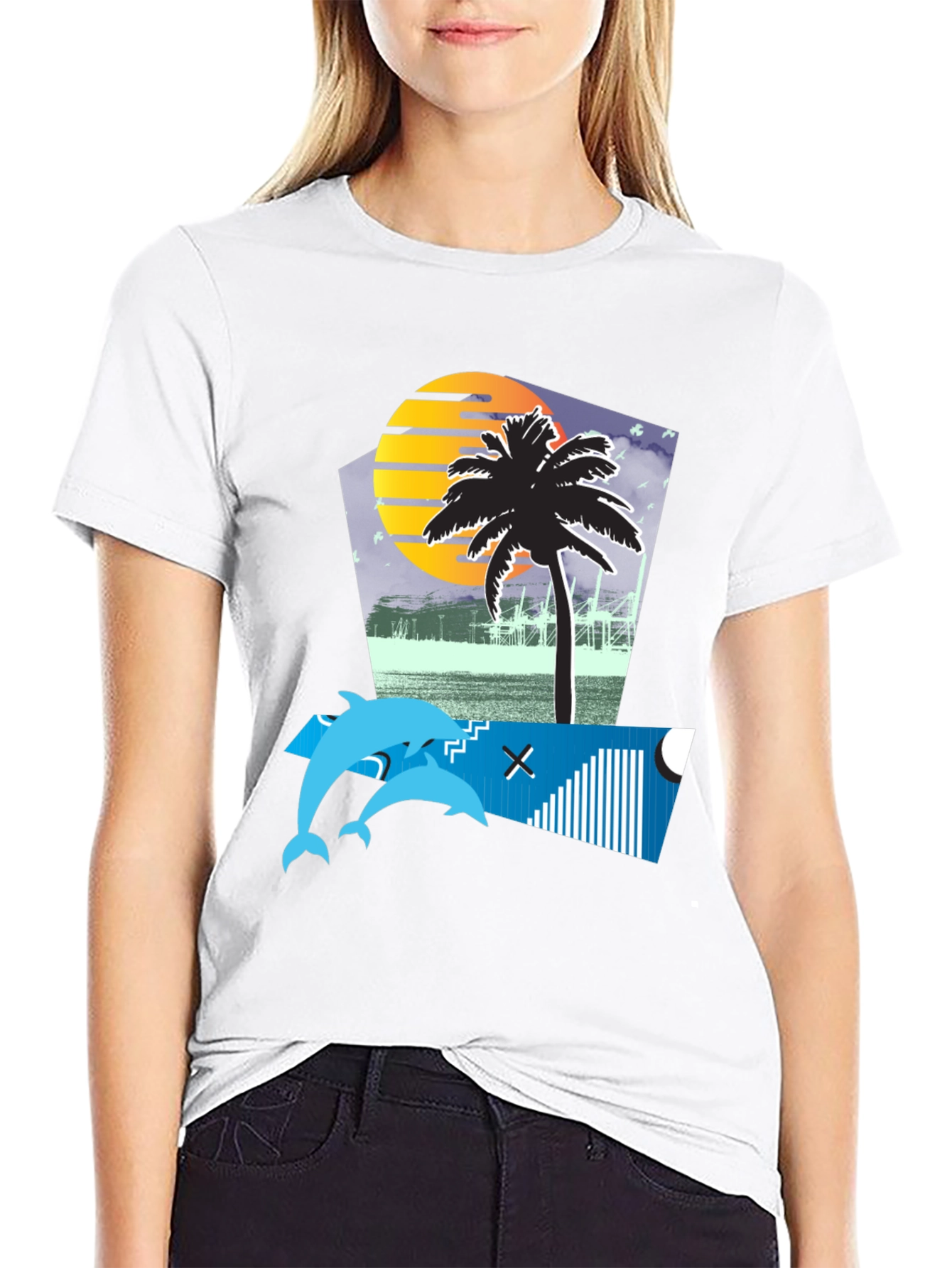 Retro Sunset Dolphin Tee