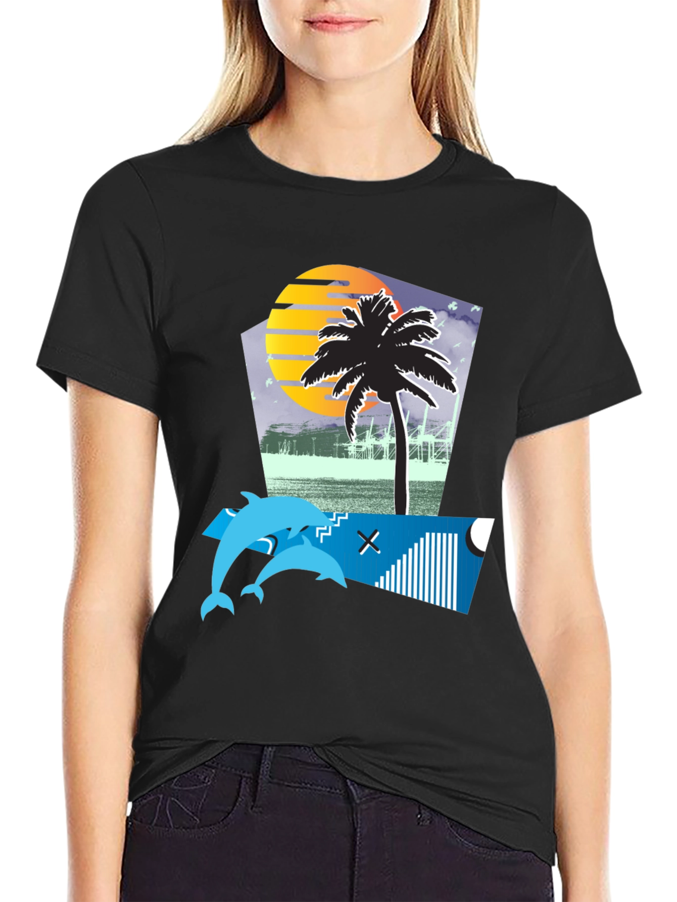 Retro Sunset Dolphin Tee