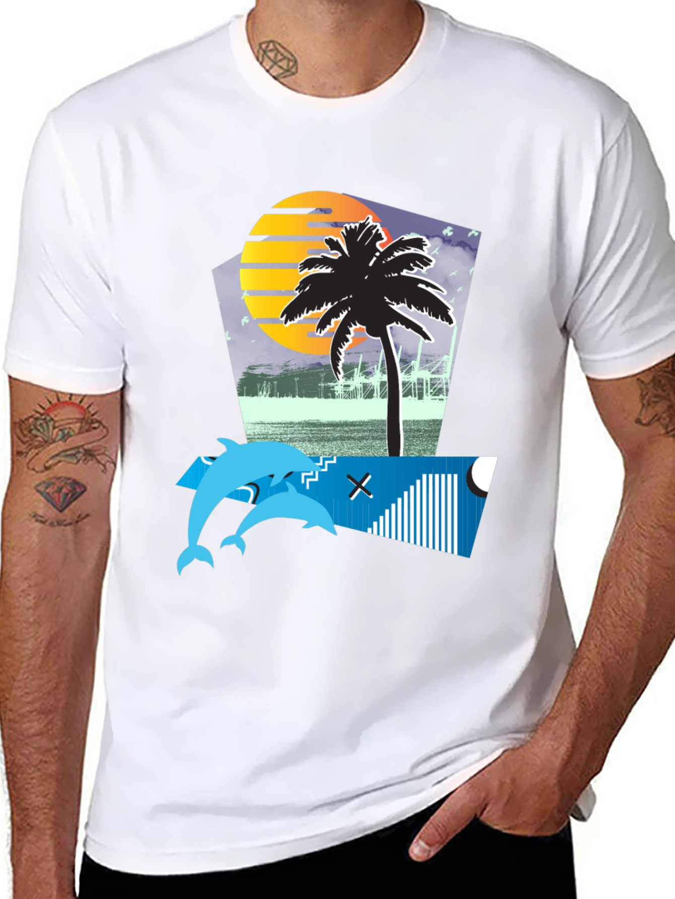 Retro Sunset Dolphin Tee