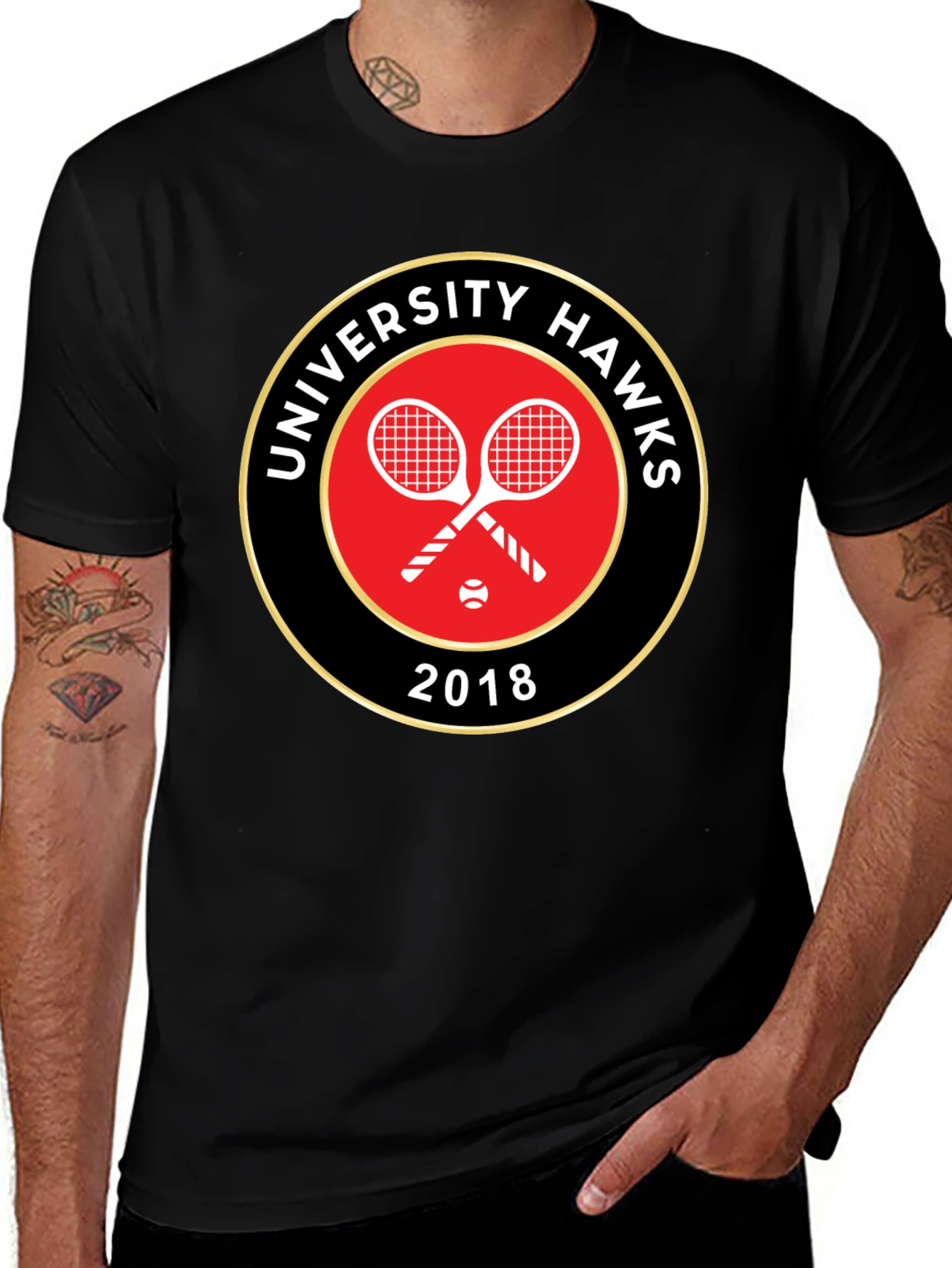 University Hawks Tennis 2018 Black T-Shirt