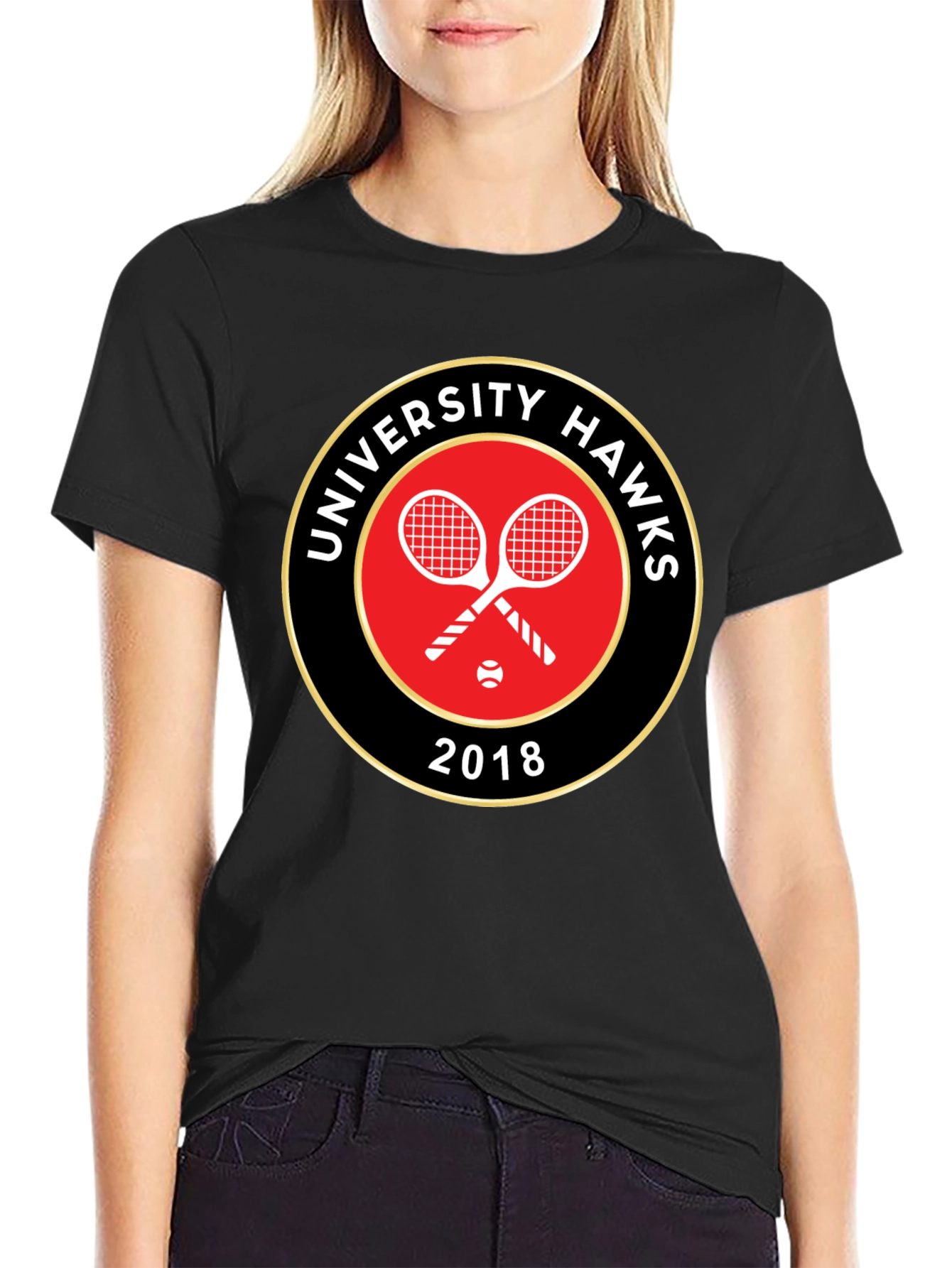 University Hawks Tennis 2018 Black T-Shirt