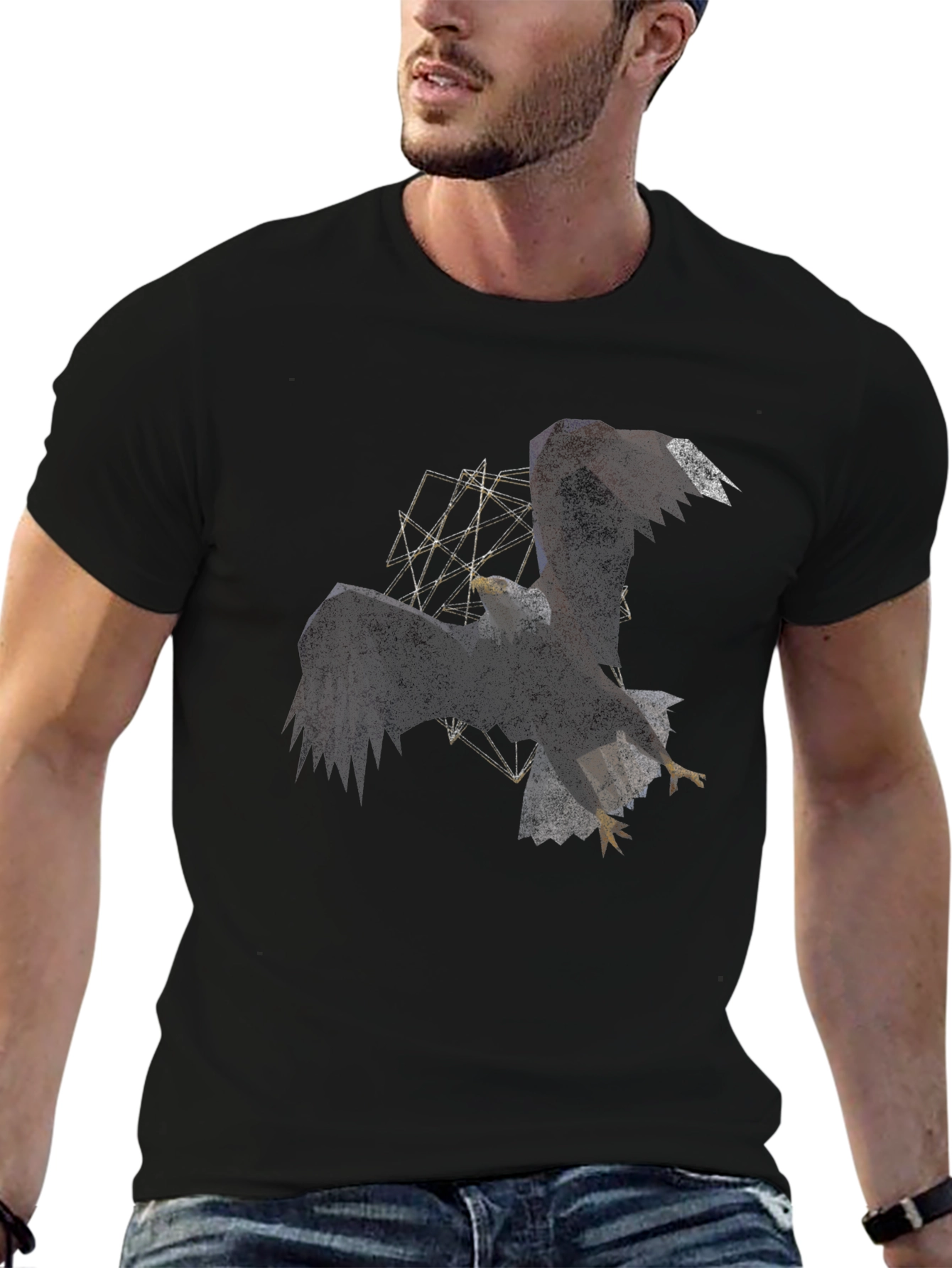 Geometric Eagle Graphic Black Tee