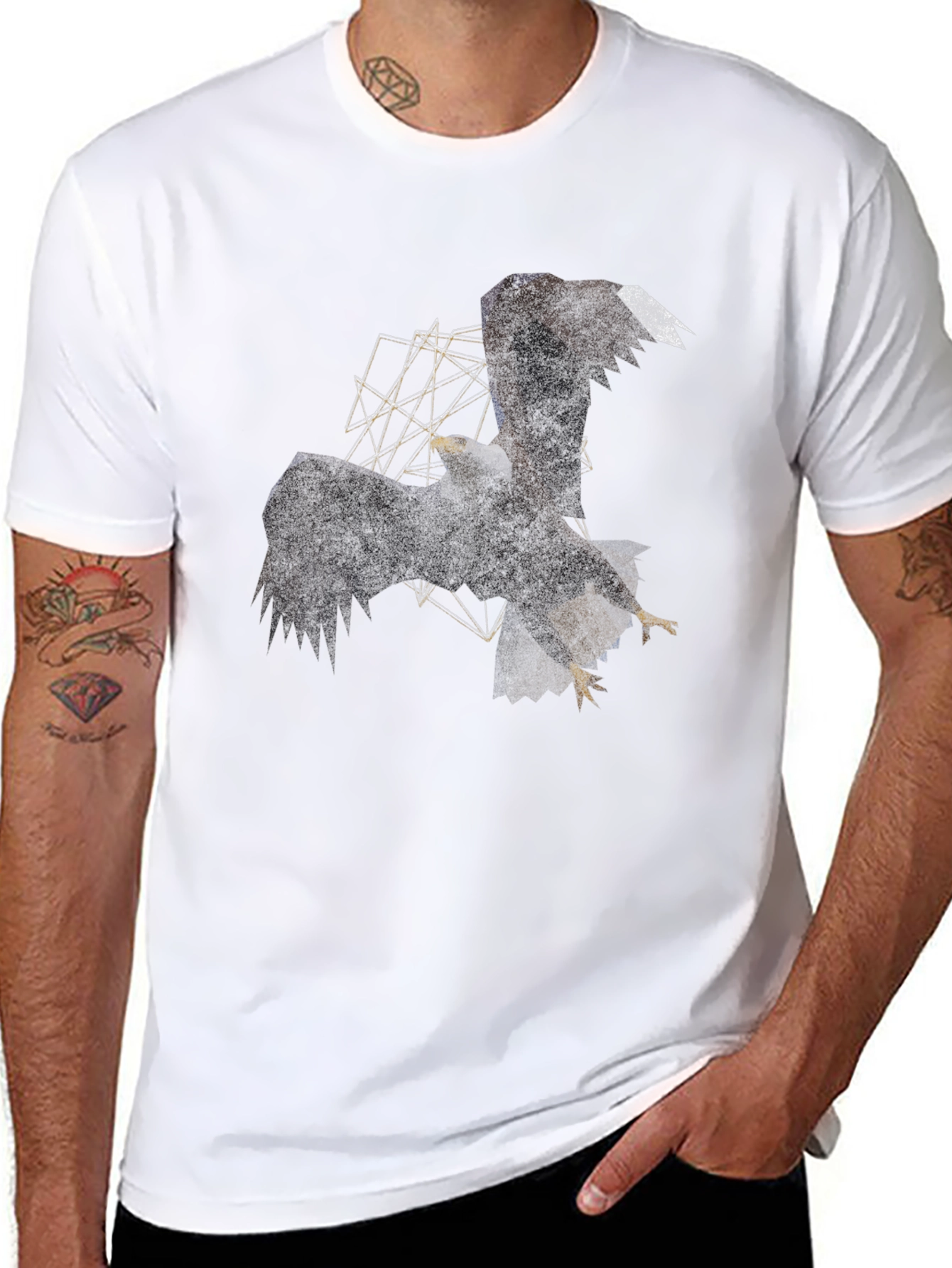 Geometric Eagle Graphic Black Tee