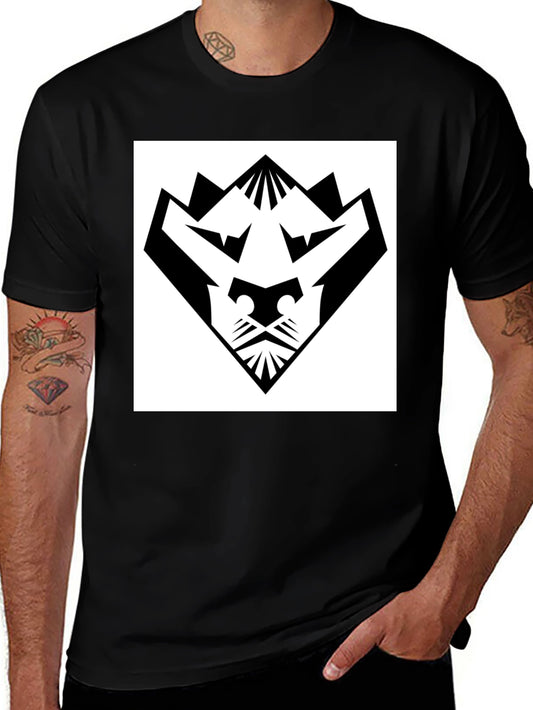 Geometric Lion Graphic Tee - Black