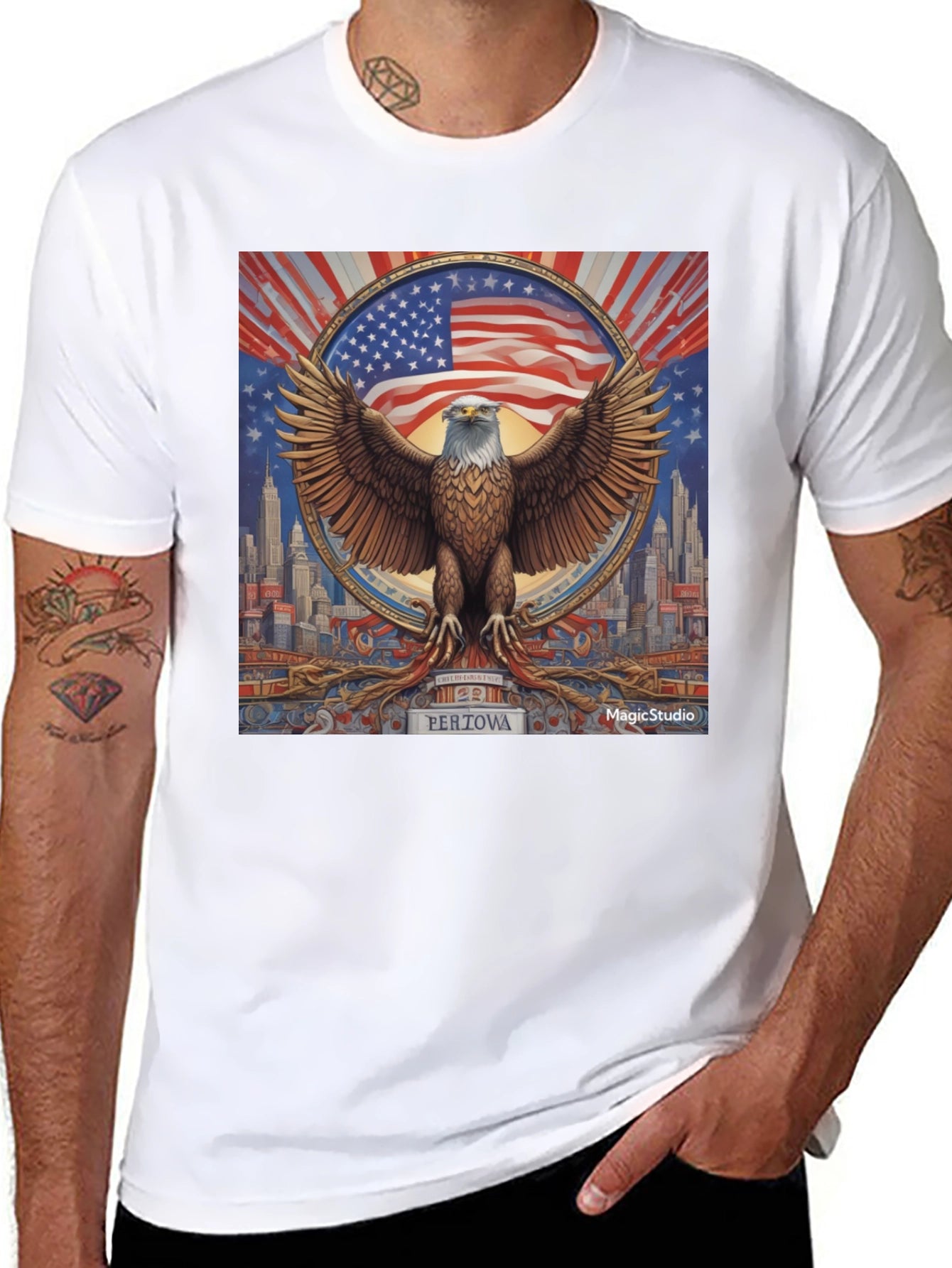 Patriotic Eagle Graphic Tee - Mens Black T-Shirt