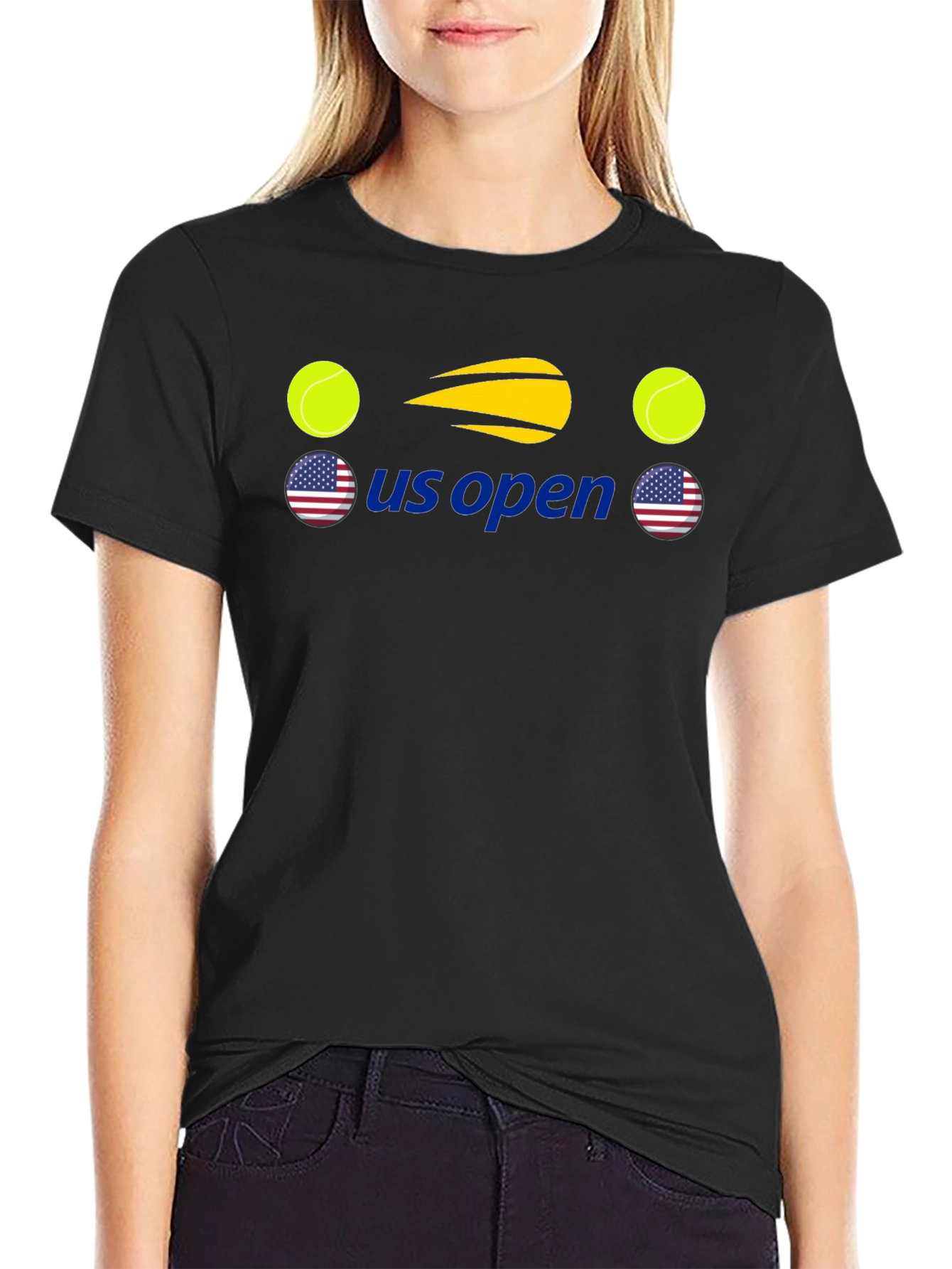 US Open Tennis Graphic Tee - Black Cotton T-Shirt