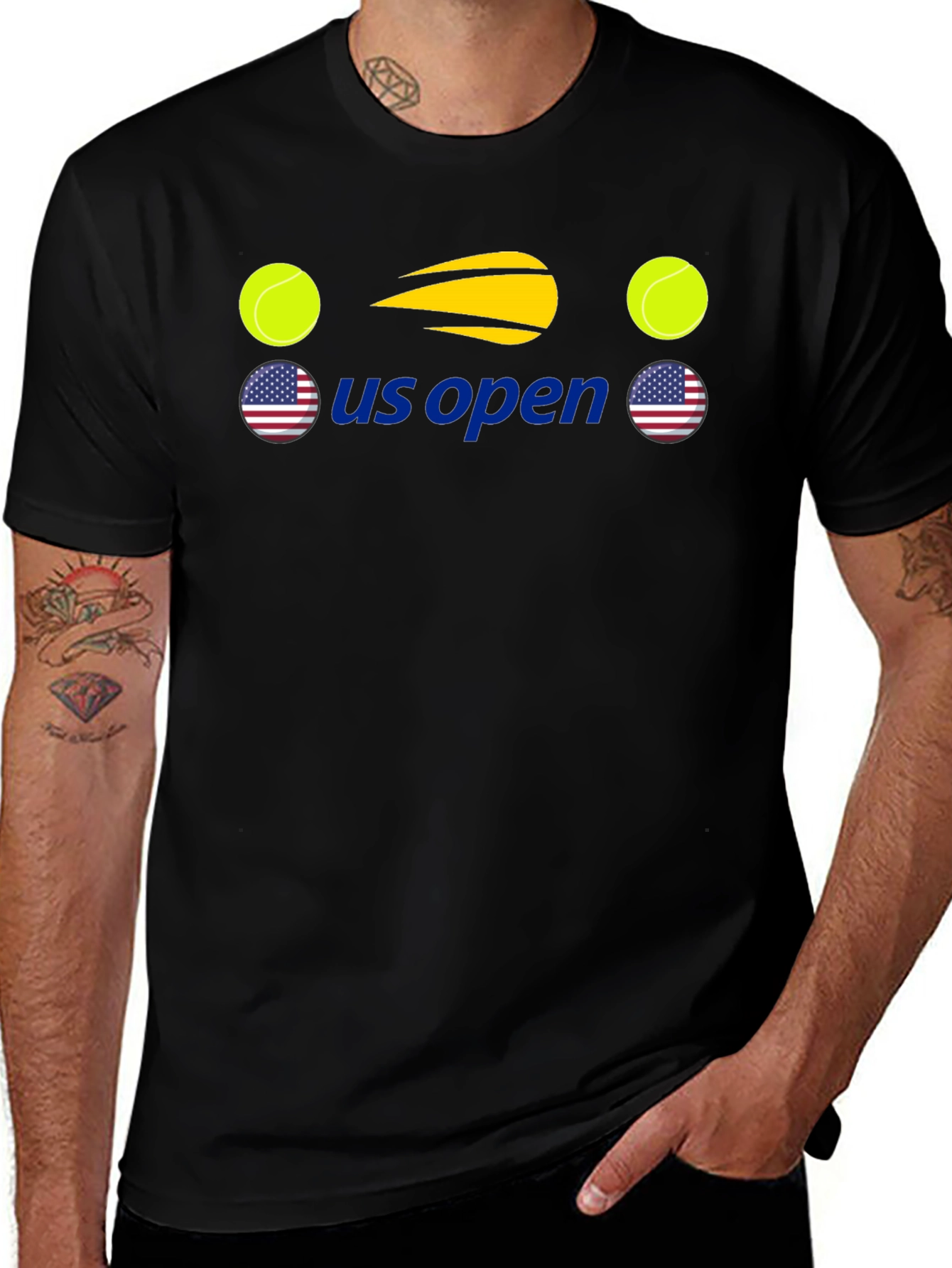 US Open Tennis Graphic Tee - Black Cotton T-Shirt