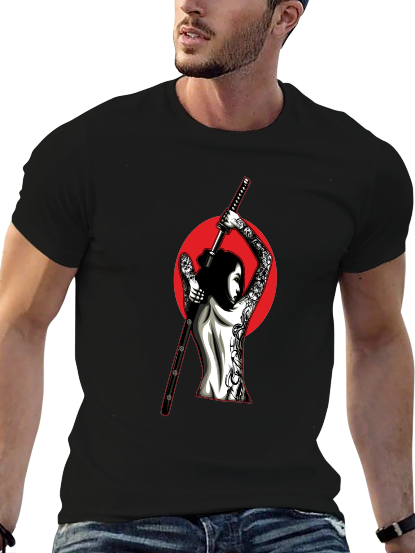 Samurai Woman Graphic T-Shirt - Black