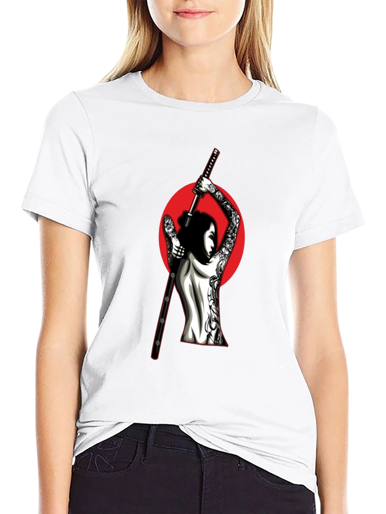 Samurai Woman Graphic T-Shirt - Black