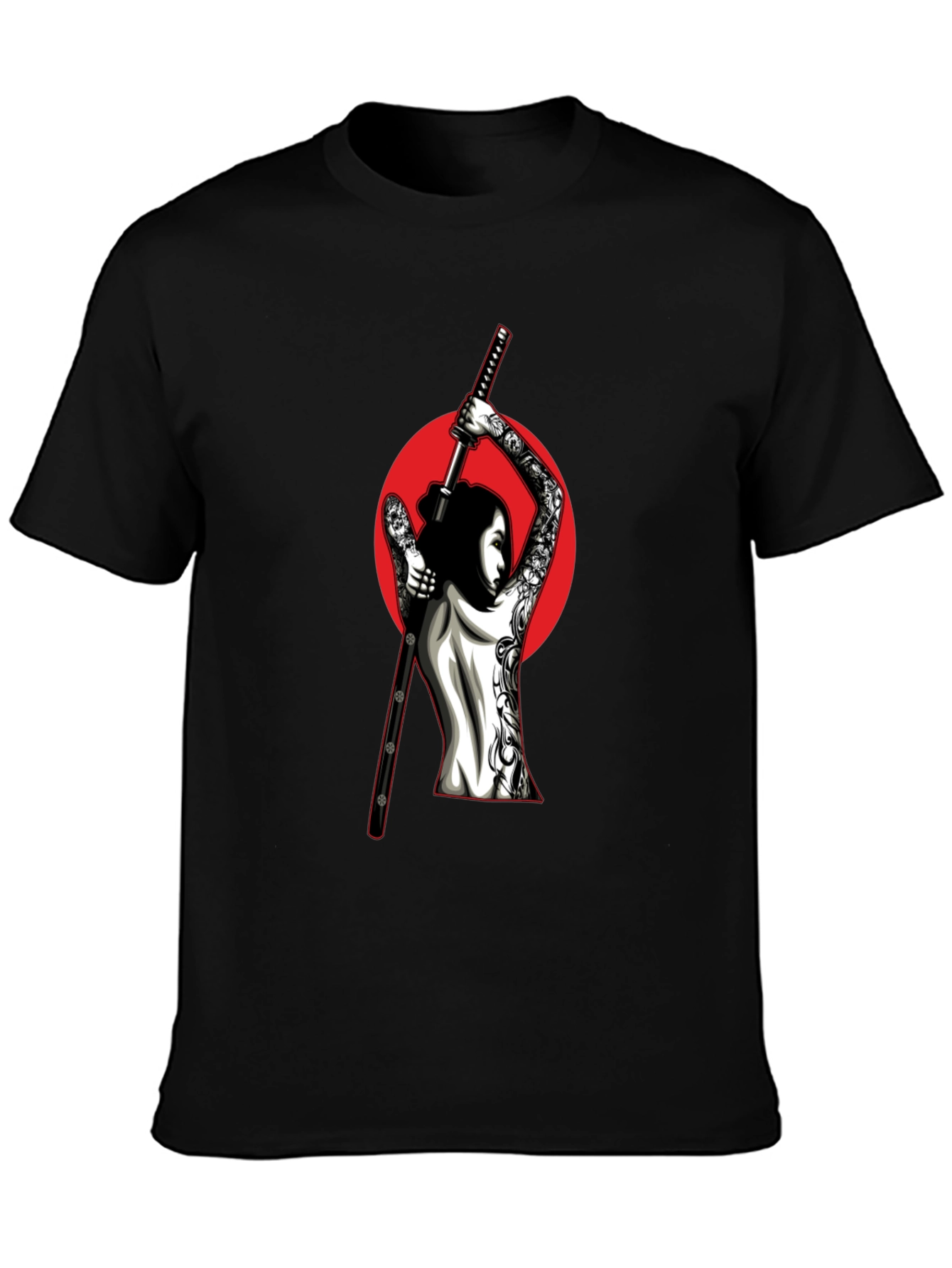 Samurai Woman Graphic T-Shirt - Black