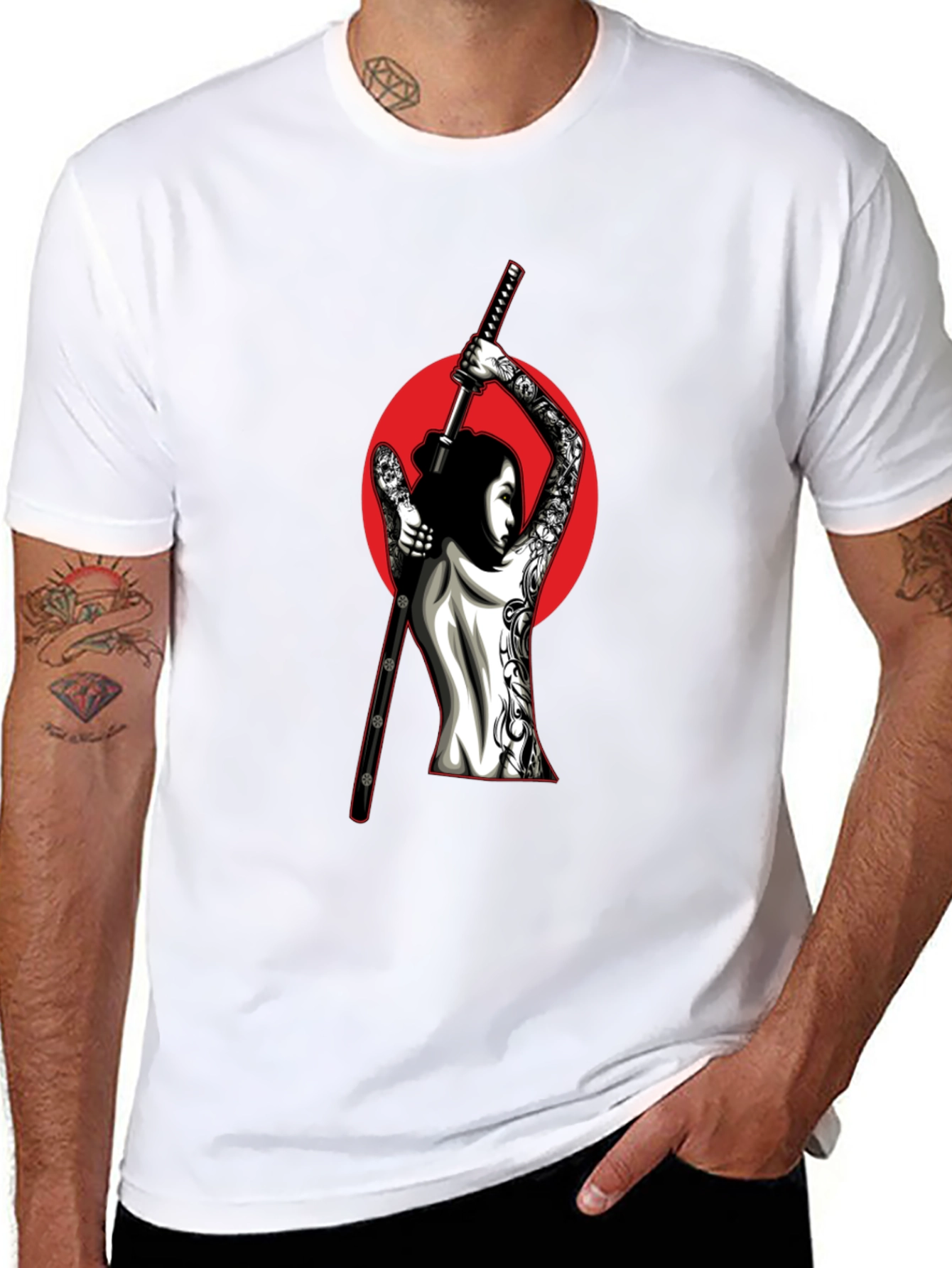 Samurai Woman Graphic T-Shirt - Black