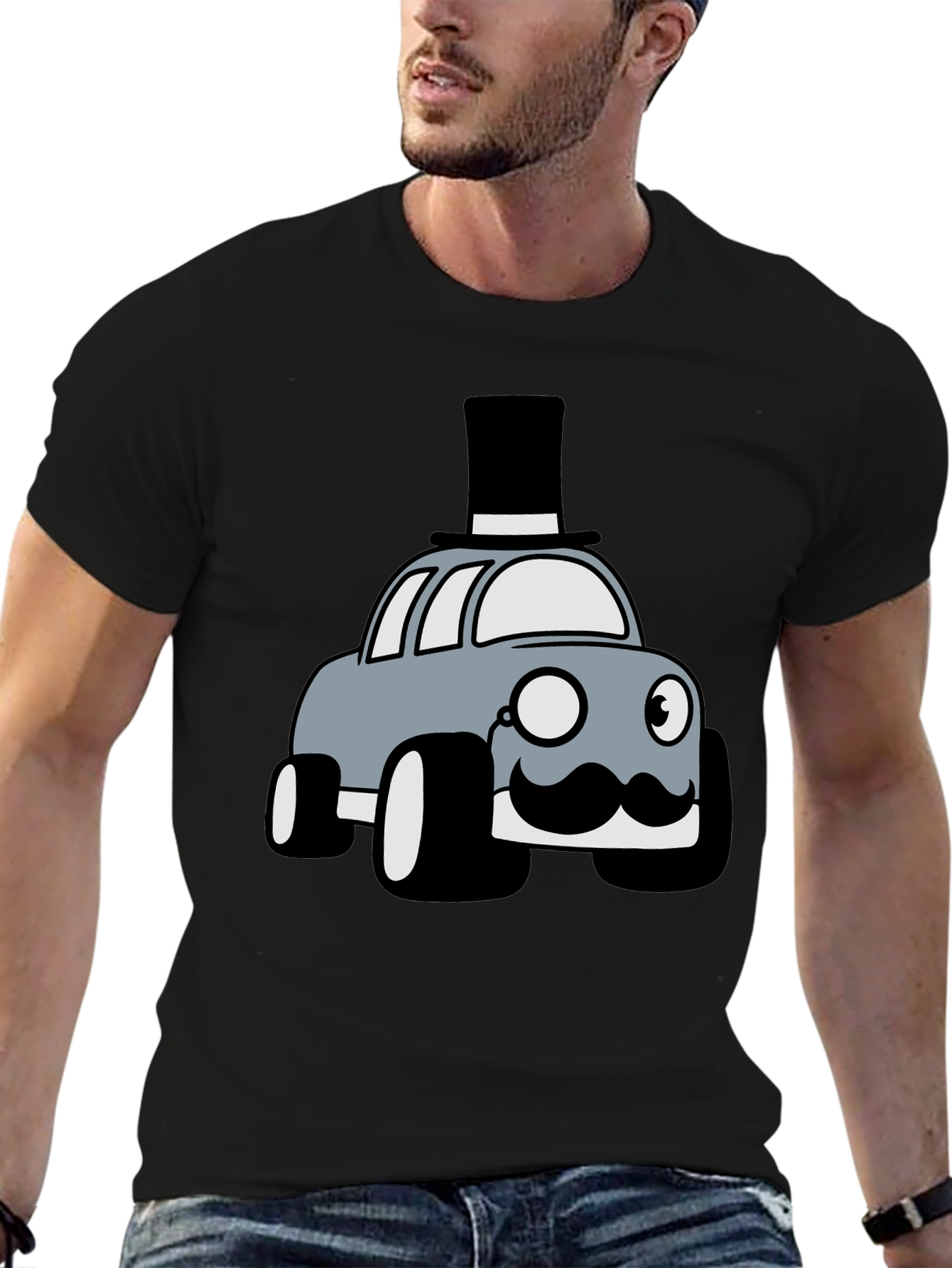 Novelty Car T-Shirt - Top Hat Monocle Design