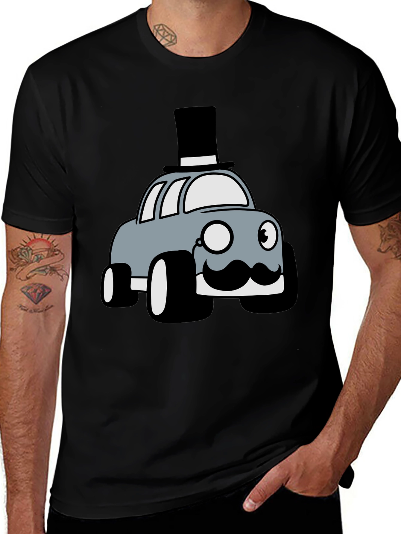 Novelty Car T-Shirt - Top Hat Monocle Design