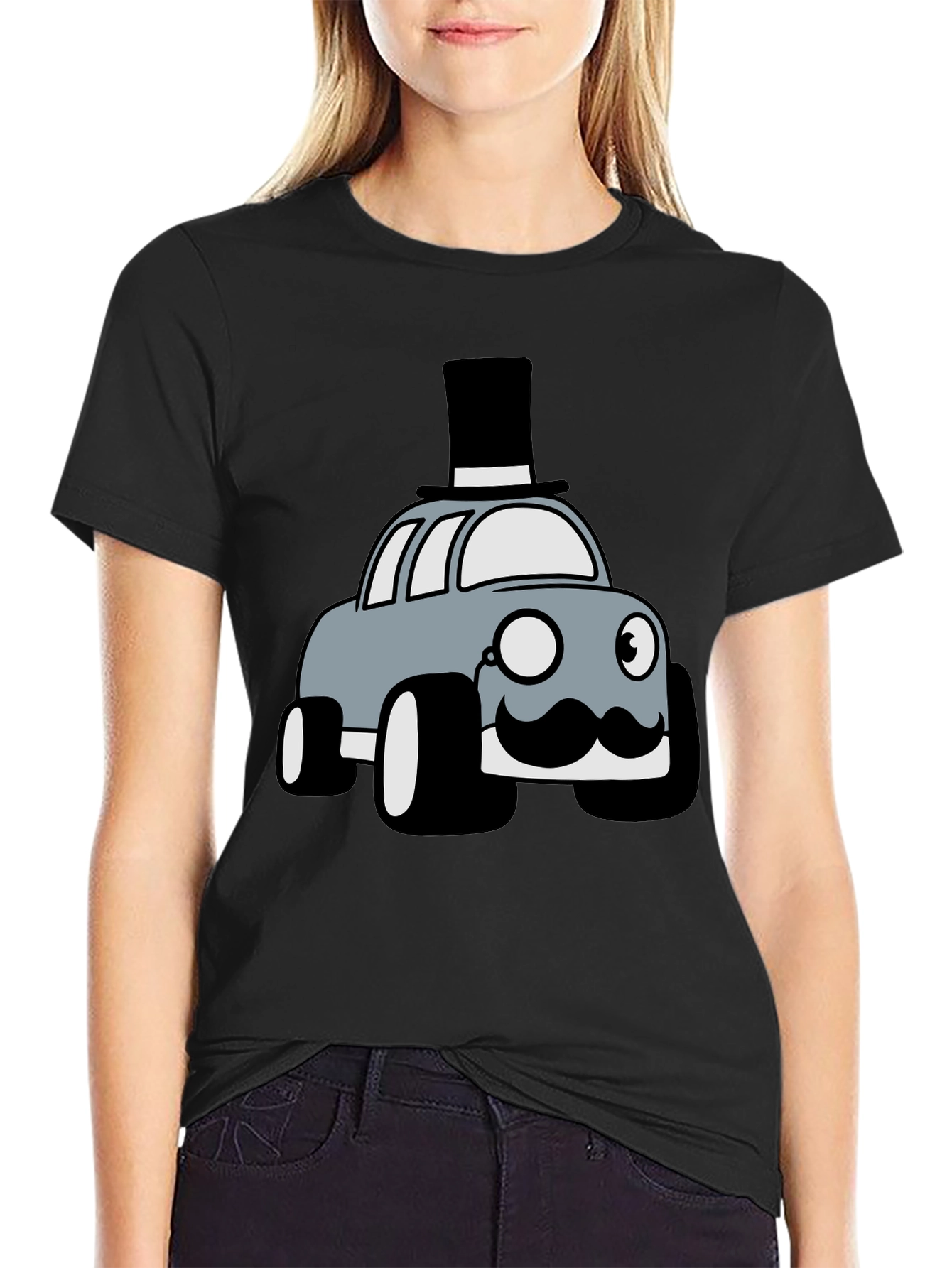 Novelty Car T-Shirt - Top Hat Monocle Design