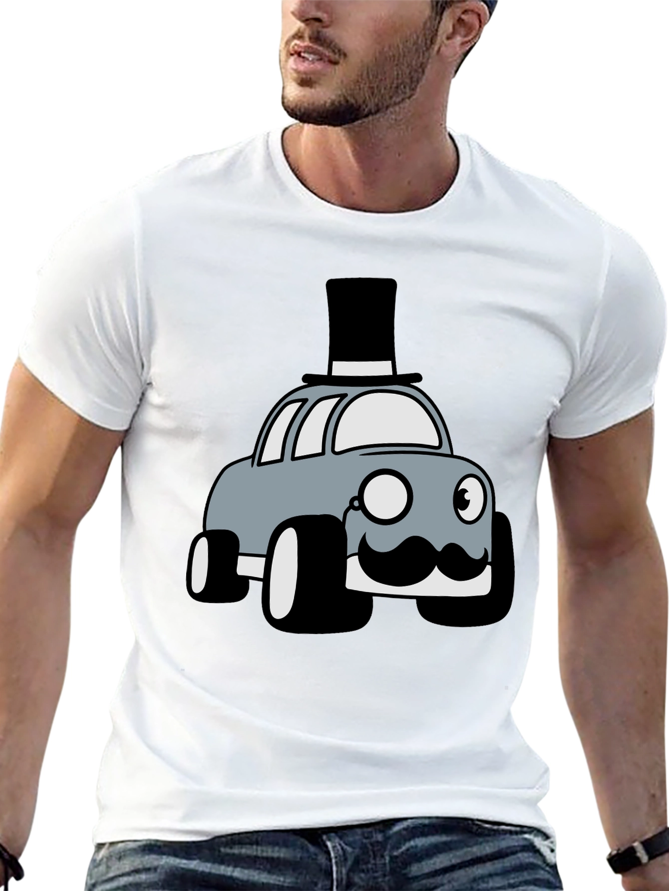 Novelty Car T-Shirt - Top Hat Monocle Design