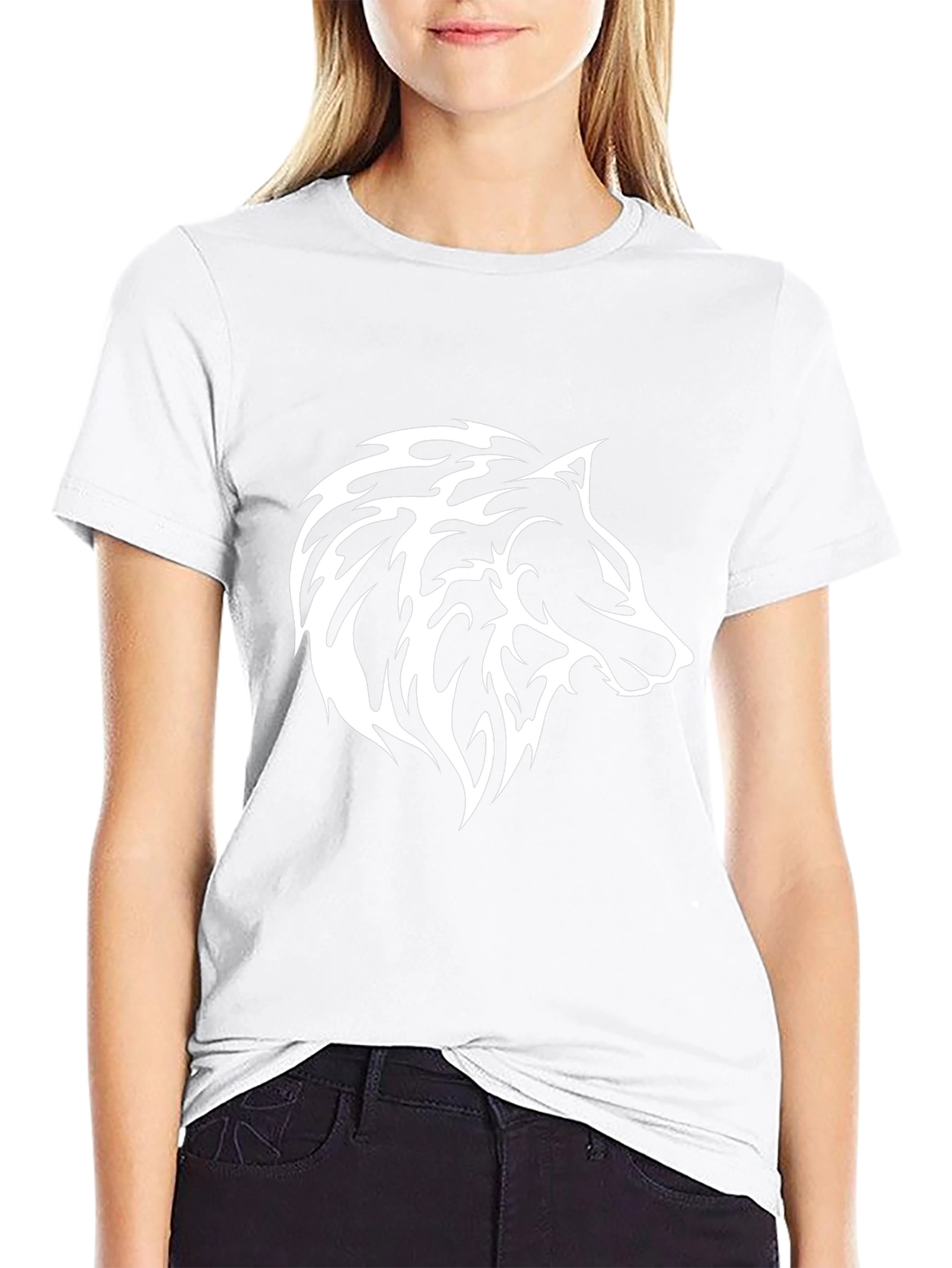 Black Wolf Graphic T-Shirt - Tribal Style