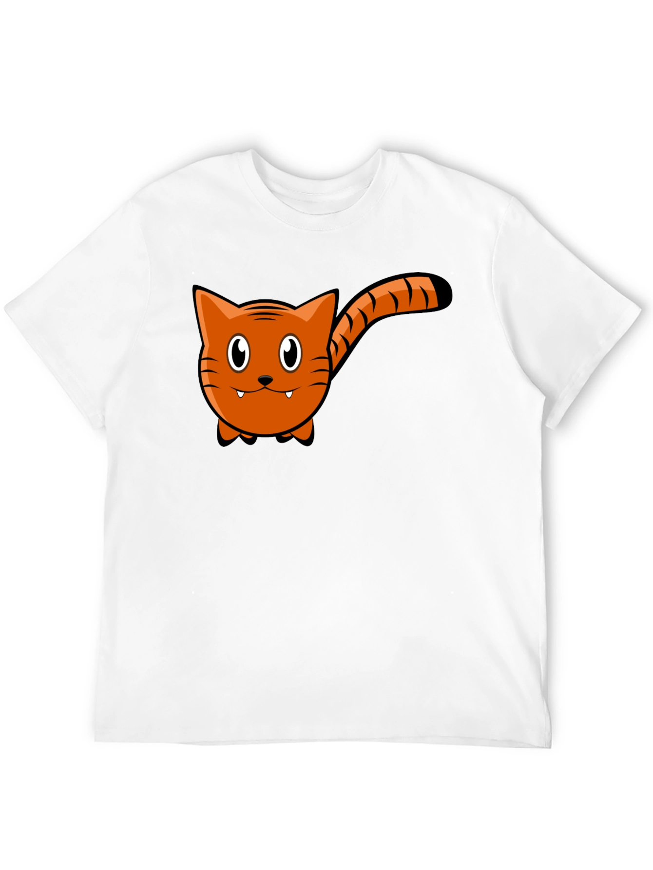 Cartoon Cat Graphic Tee - Black Cotton T-Shirt