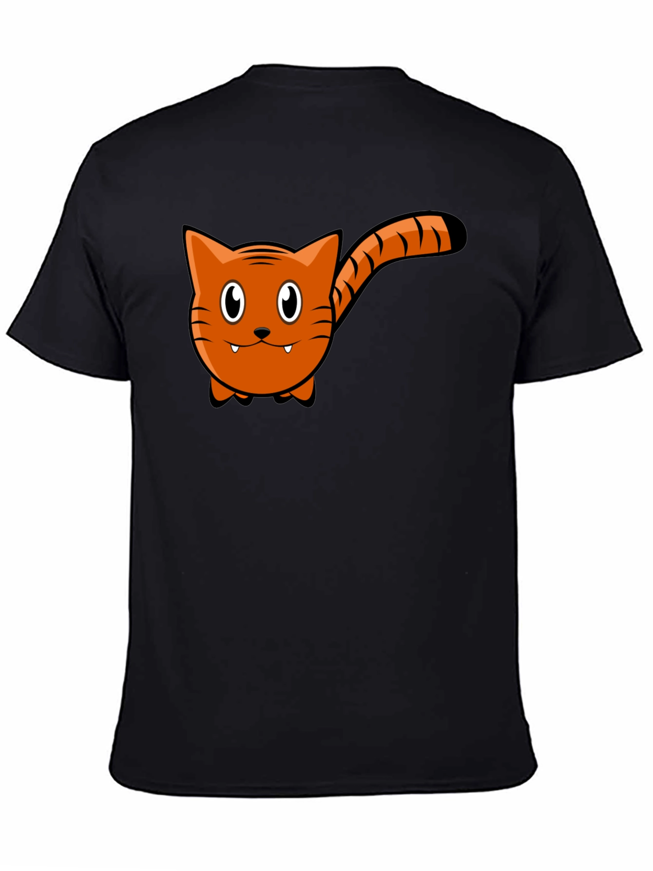 Cartoon Cat Graphic Tee - Black Cotton T-Shirt