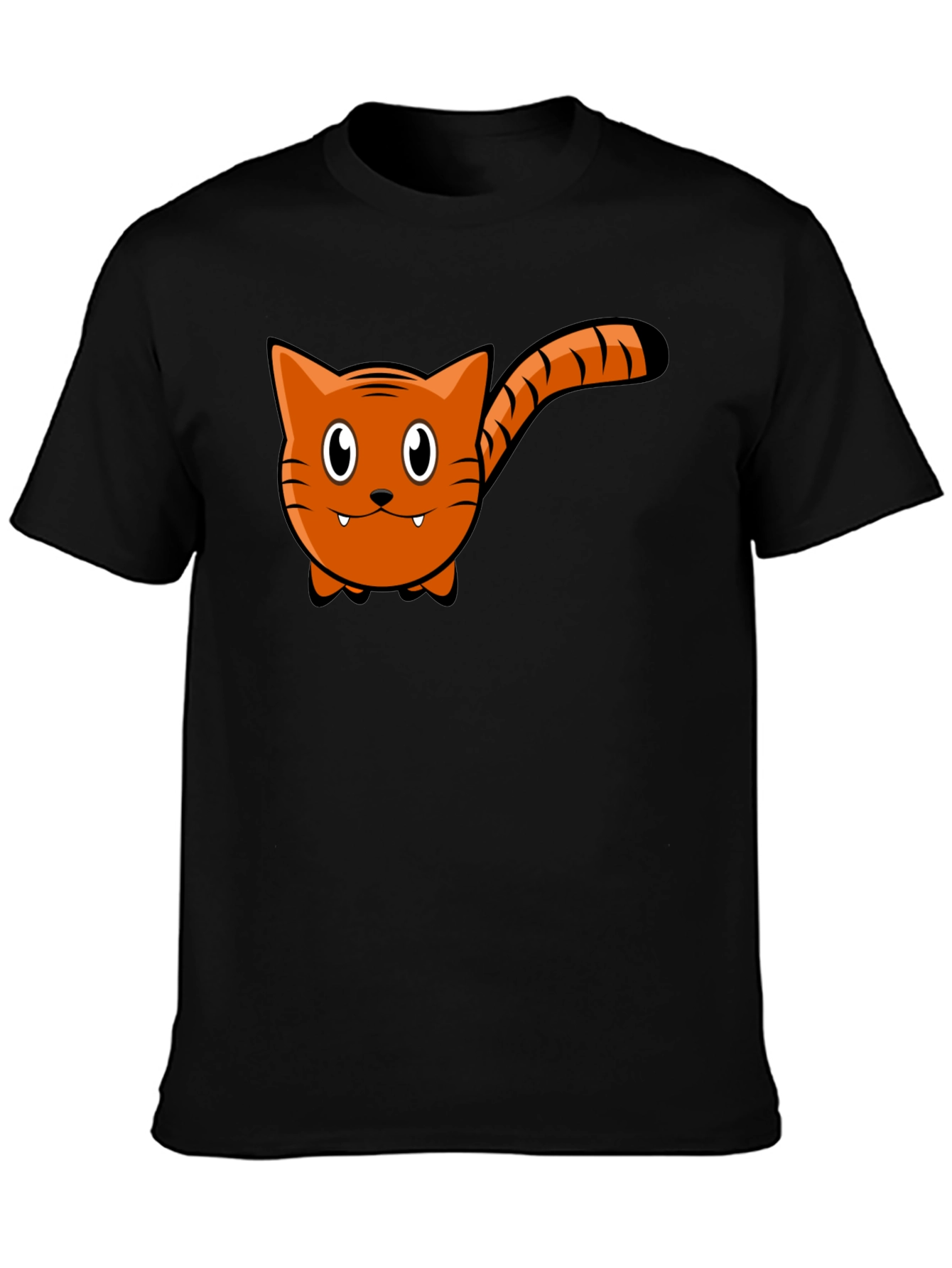 Cartoon Cat Graphic Tee - Black Cotton T-Shirt