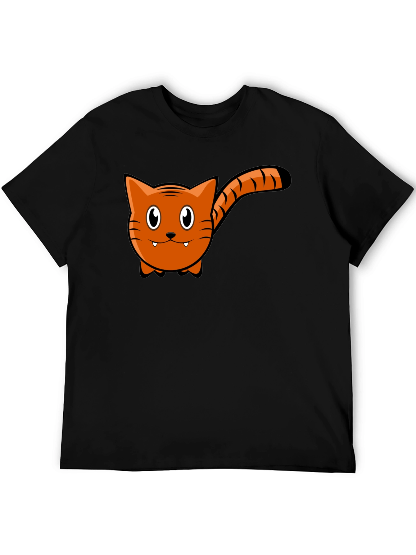 Cartoon Cat Graphic Tee - Black Cotton T-Shirt