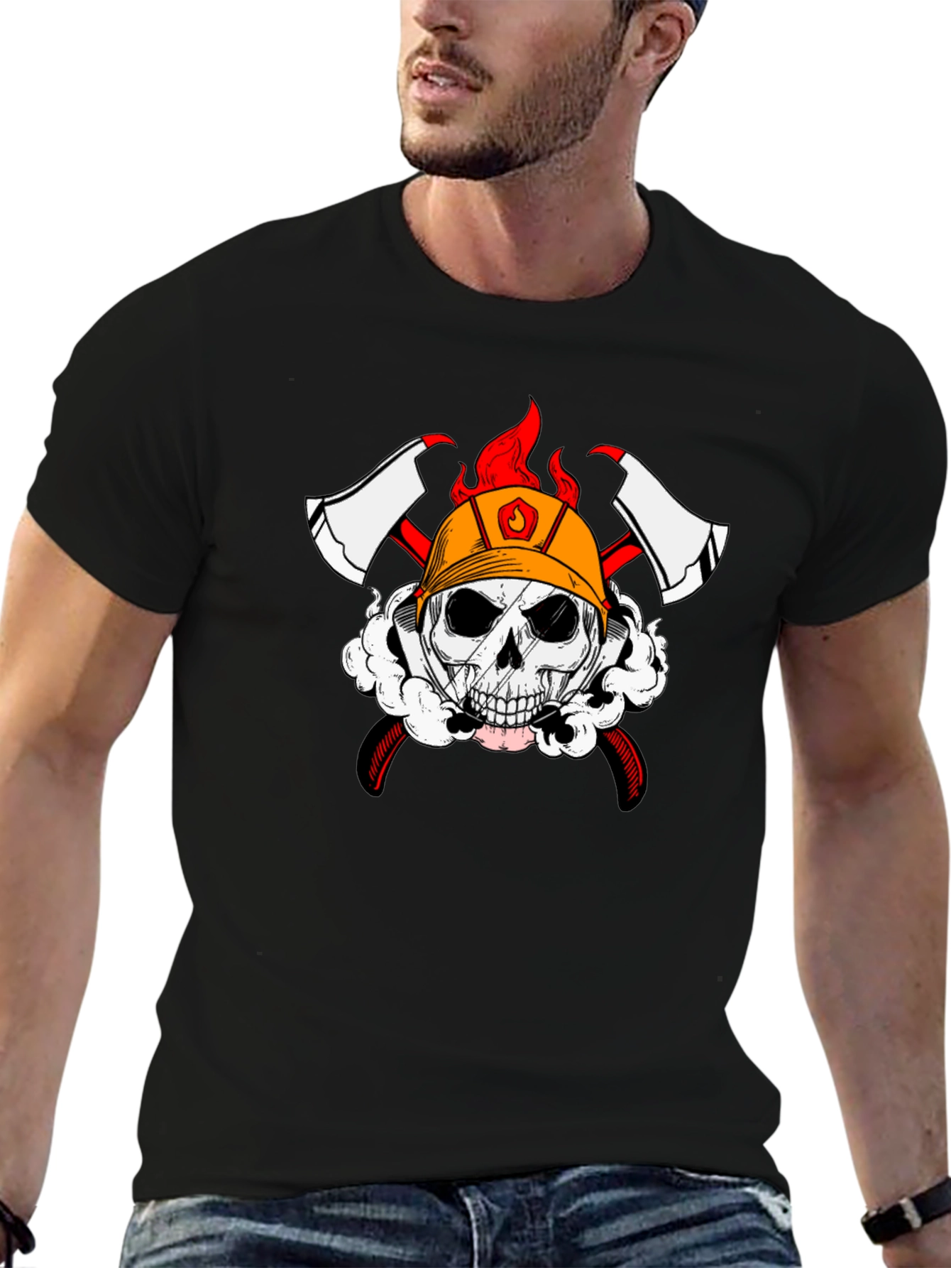 Firefighter Skull & Axes Graphic T-Shirt