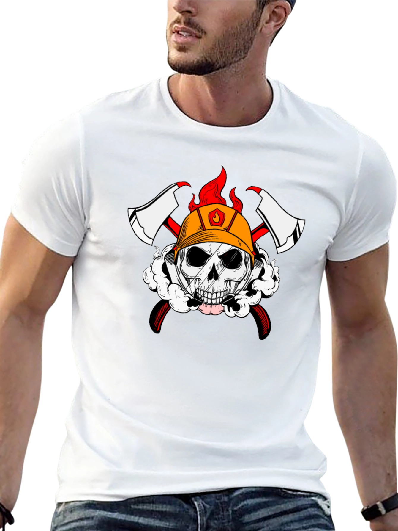 Firefighter Skull & Axes Graphic T-Shirt