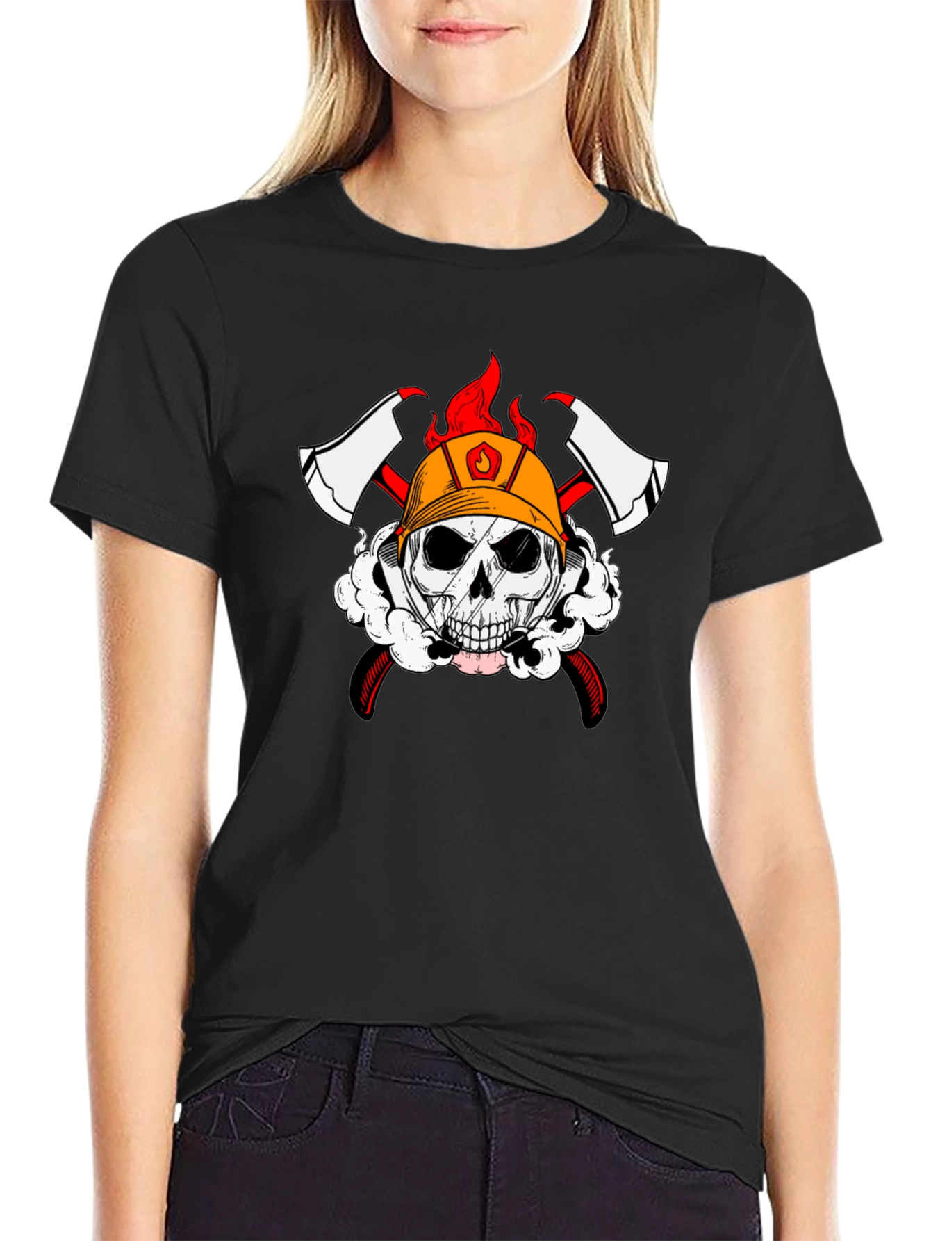 Firefighter Skull & Axes Graphic T-Shirt