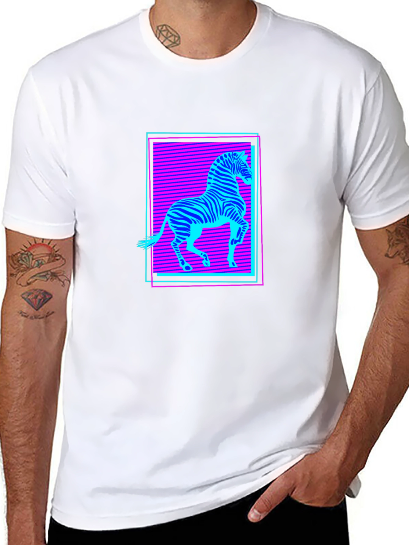 Zebra Neon Retro Graphic T-Shirt