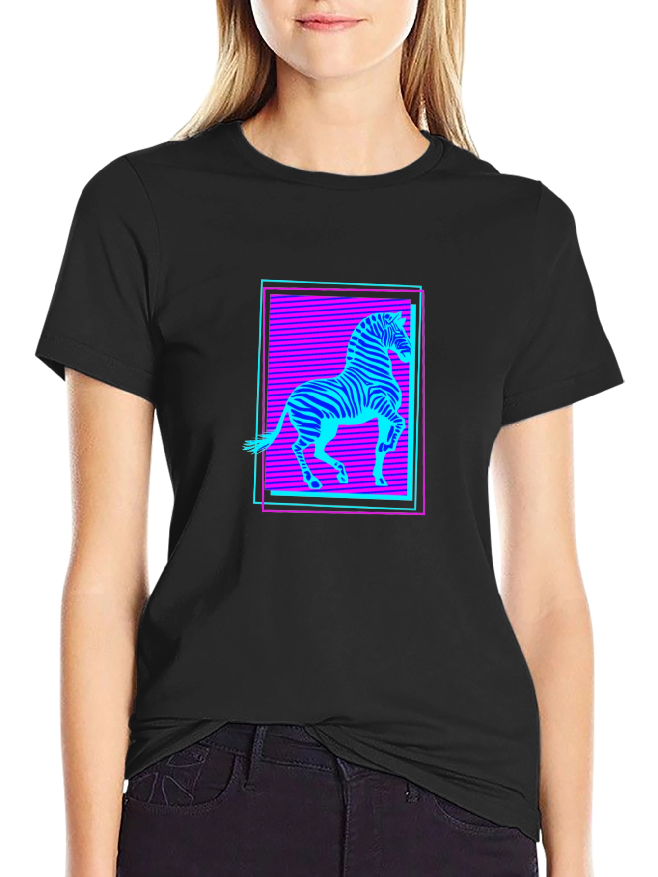 Zebra Neon Retro Graphic T-Shirt