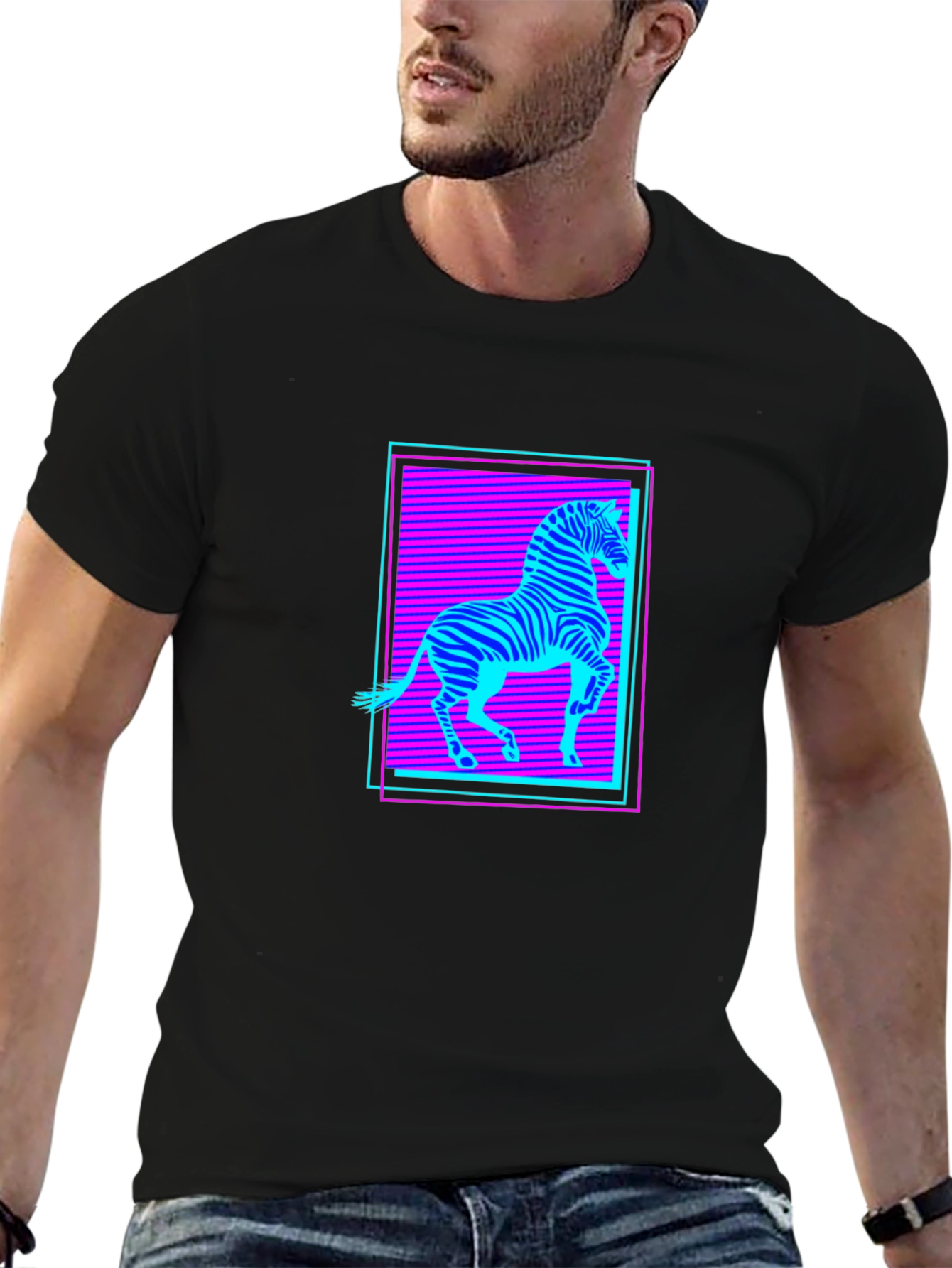 Zebra Neon Retro Graphic T-Shirt